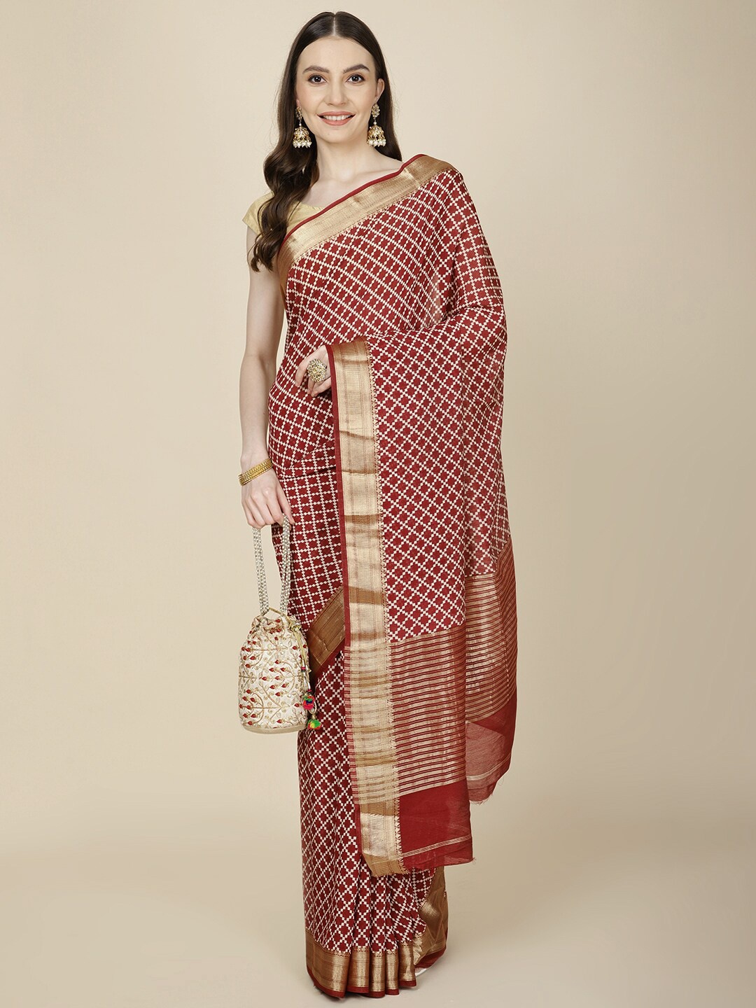 

Meena Bazaar Zari Saree, Maroon
