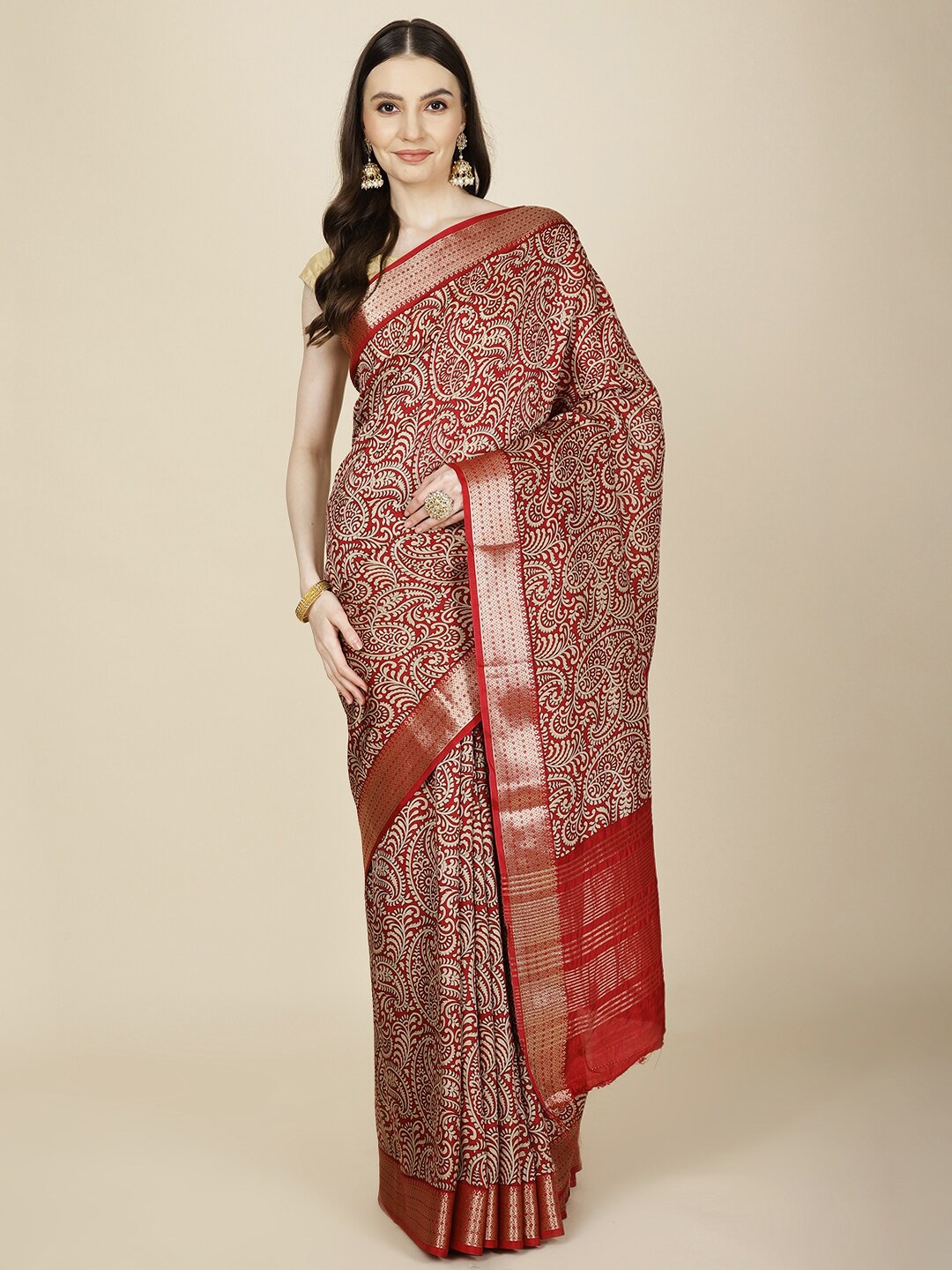 

Meena Bazaar Paisley Zari Art Silk Saree, Maroon