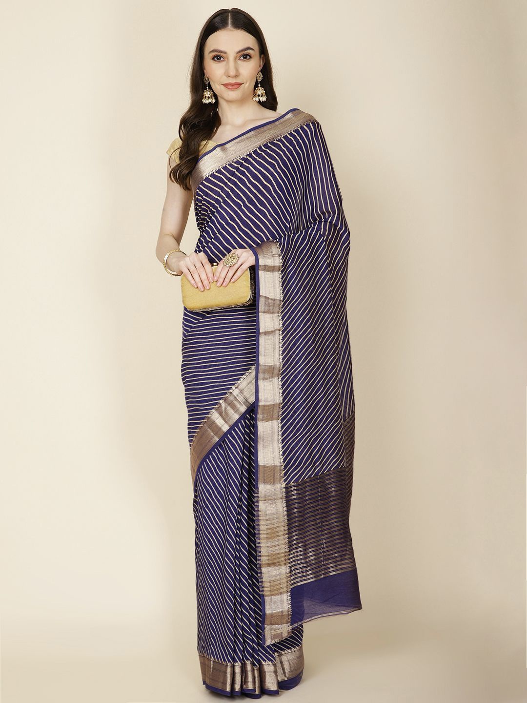 

Meena Bazaar Zari Saree, Navy blue