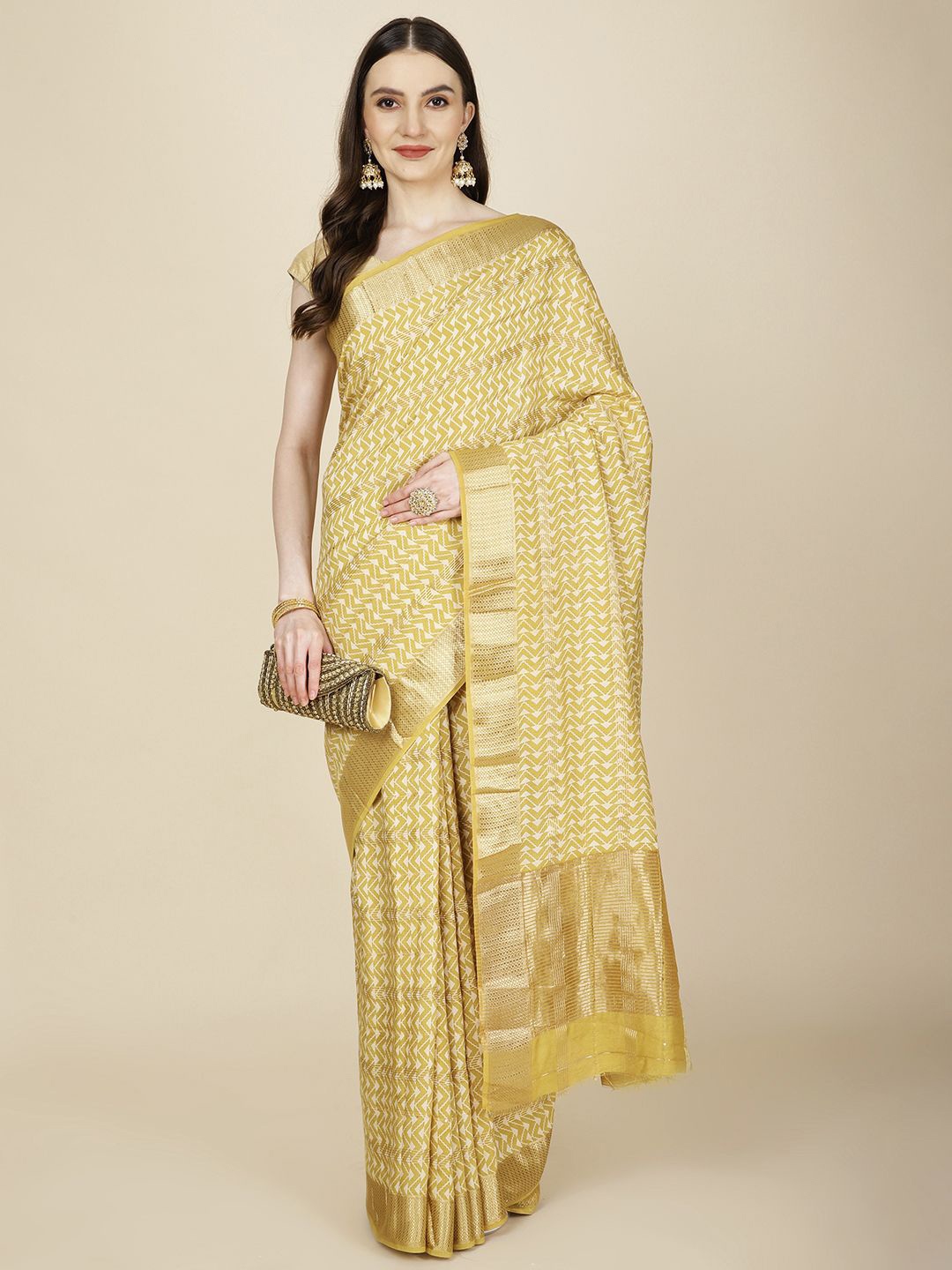 

Meena Bazaar Ethnic Motifs Zari Art Silk Saree, Mustard