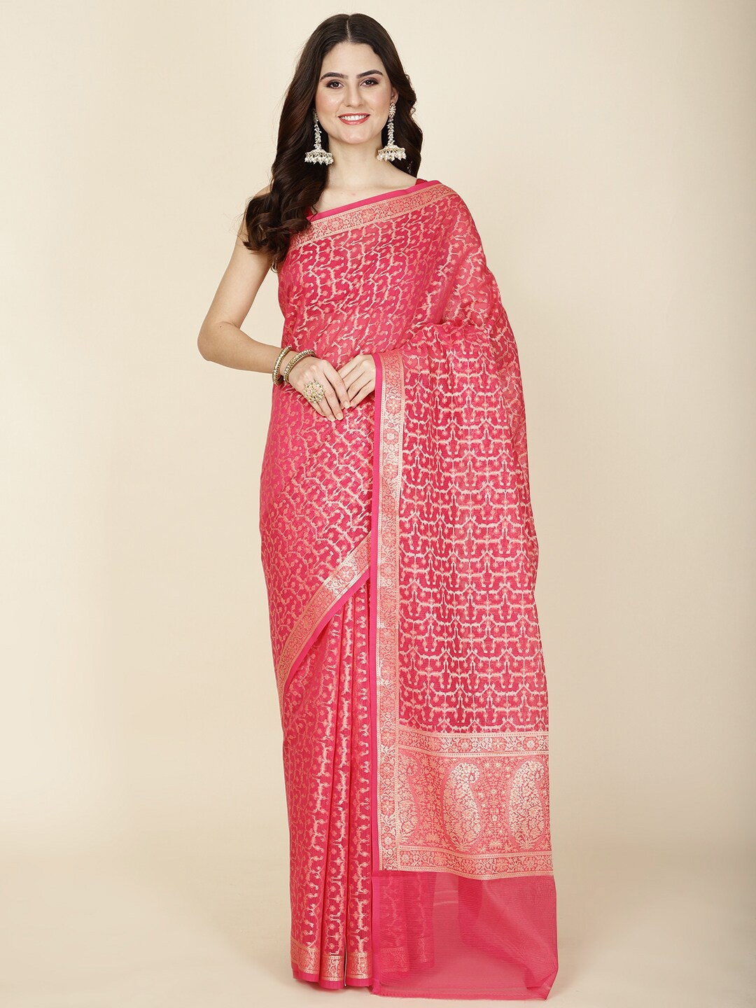 

Meena Bazaar Woven Design Zari Saree, Pink