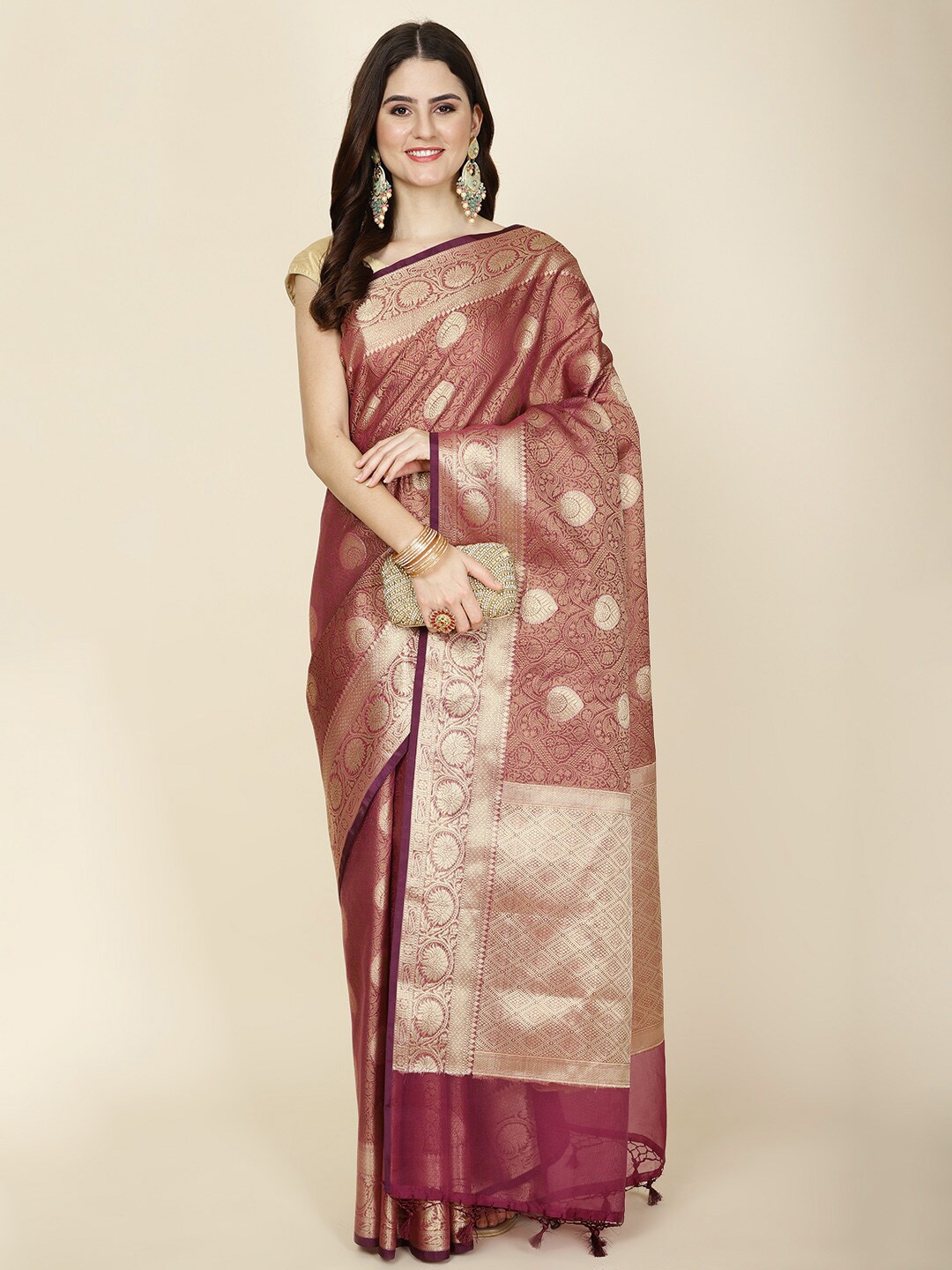 

Meena Bazaar Woven Design Zari Saree, Burgundy