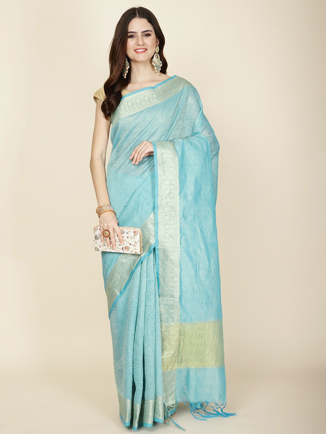 

Meena Bazaar Cotton Zari Saree, Blue