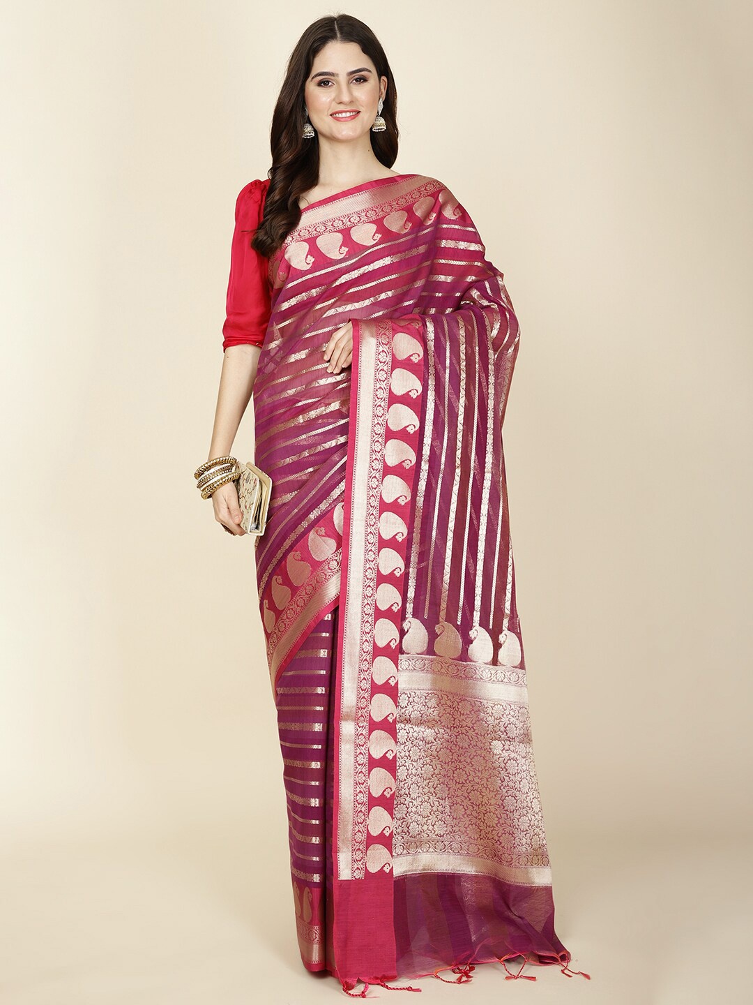 

Meena Bazaar Woven Design Cotton Saree, Purple