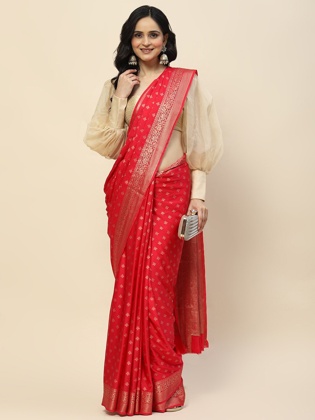 

Meena Bazaar Woven Design Zari Satin Saree, Pink