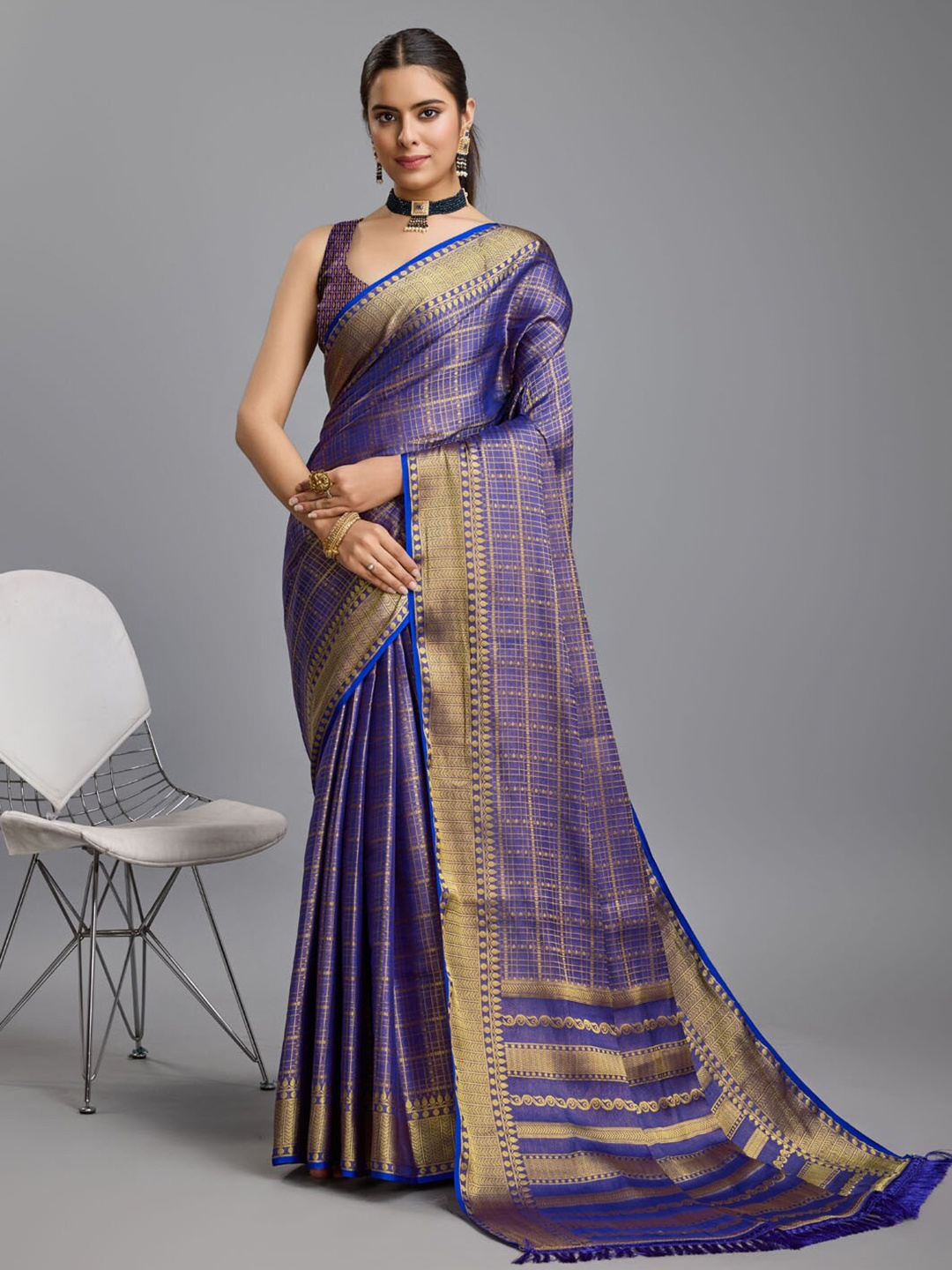 

Meena Bazaar Woven Design Art Silk Saree, Navy blue