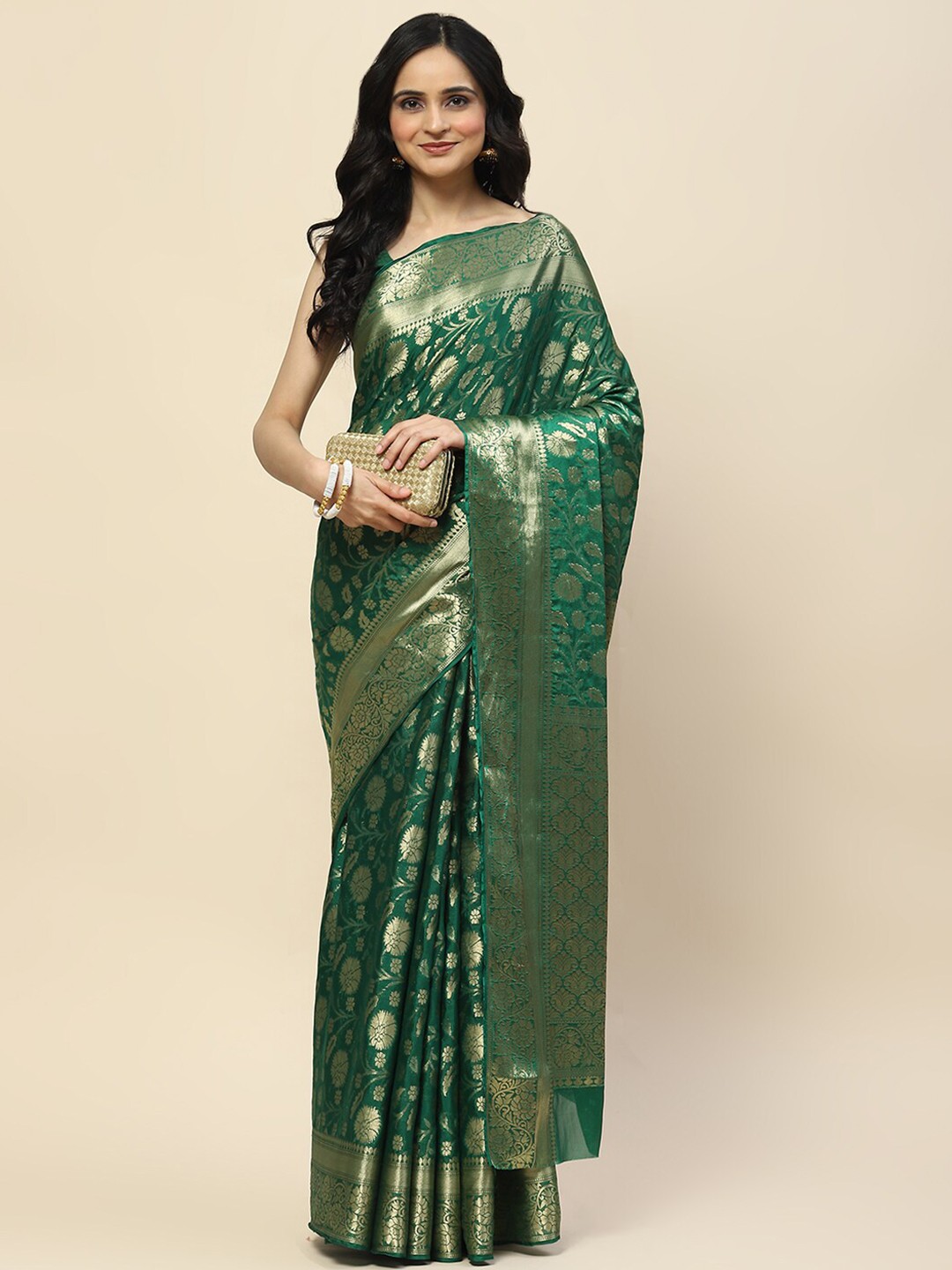 

Meena Bazaar Woven Design Zari Saree, Green