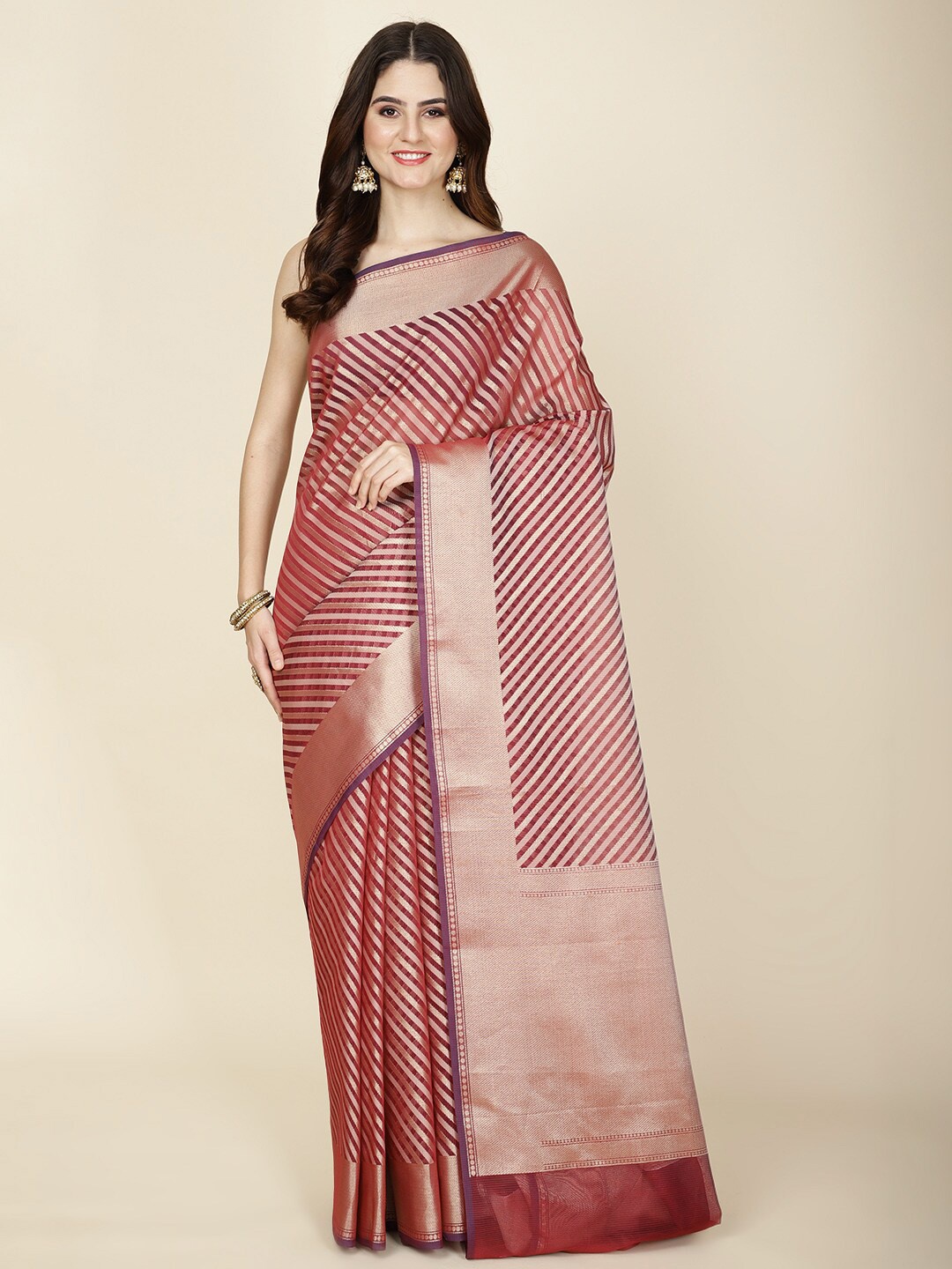 

Meena Bazaar Woven Design Zari Saree, Maroon