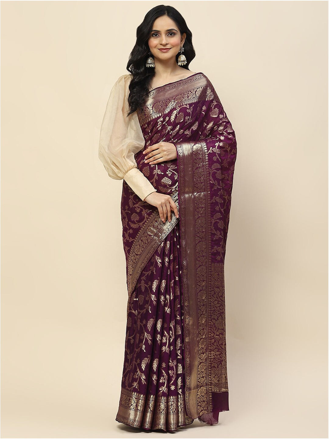 

Meena Bazaar Woven Design Zari Poly Crepe Saree, Purple