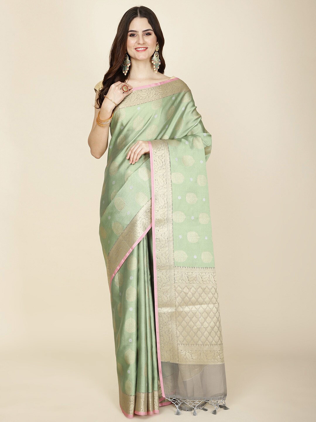 

Meena Bazaar Woven Design Zari Saree, Green