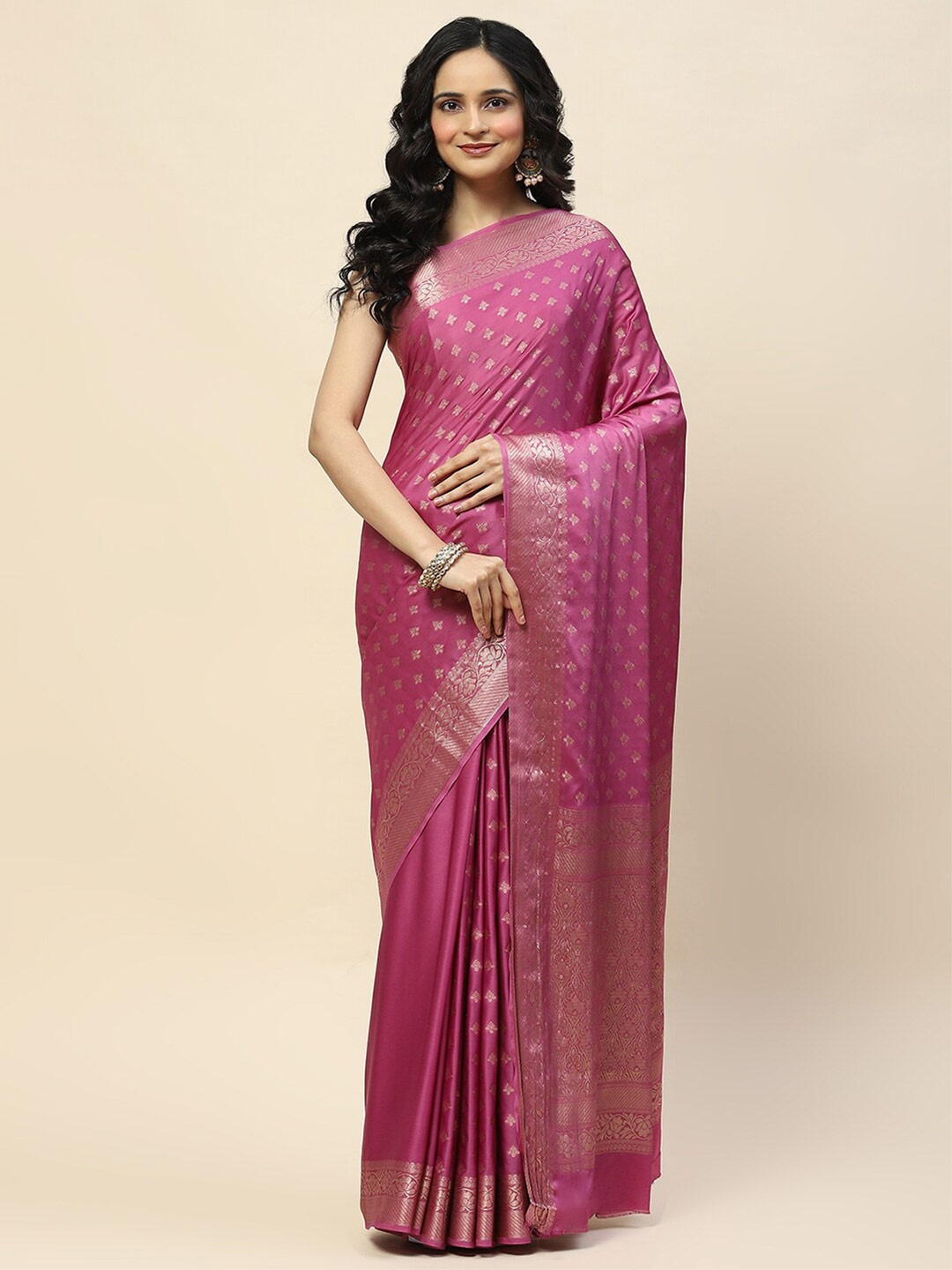 

Meena Bazaar Woven Design Zari Satin Saree With Blouse Piece, Lavender