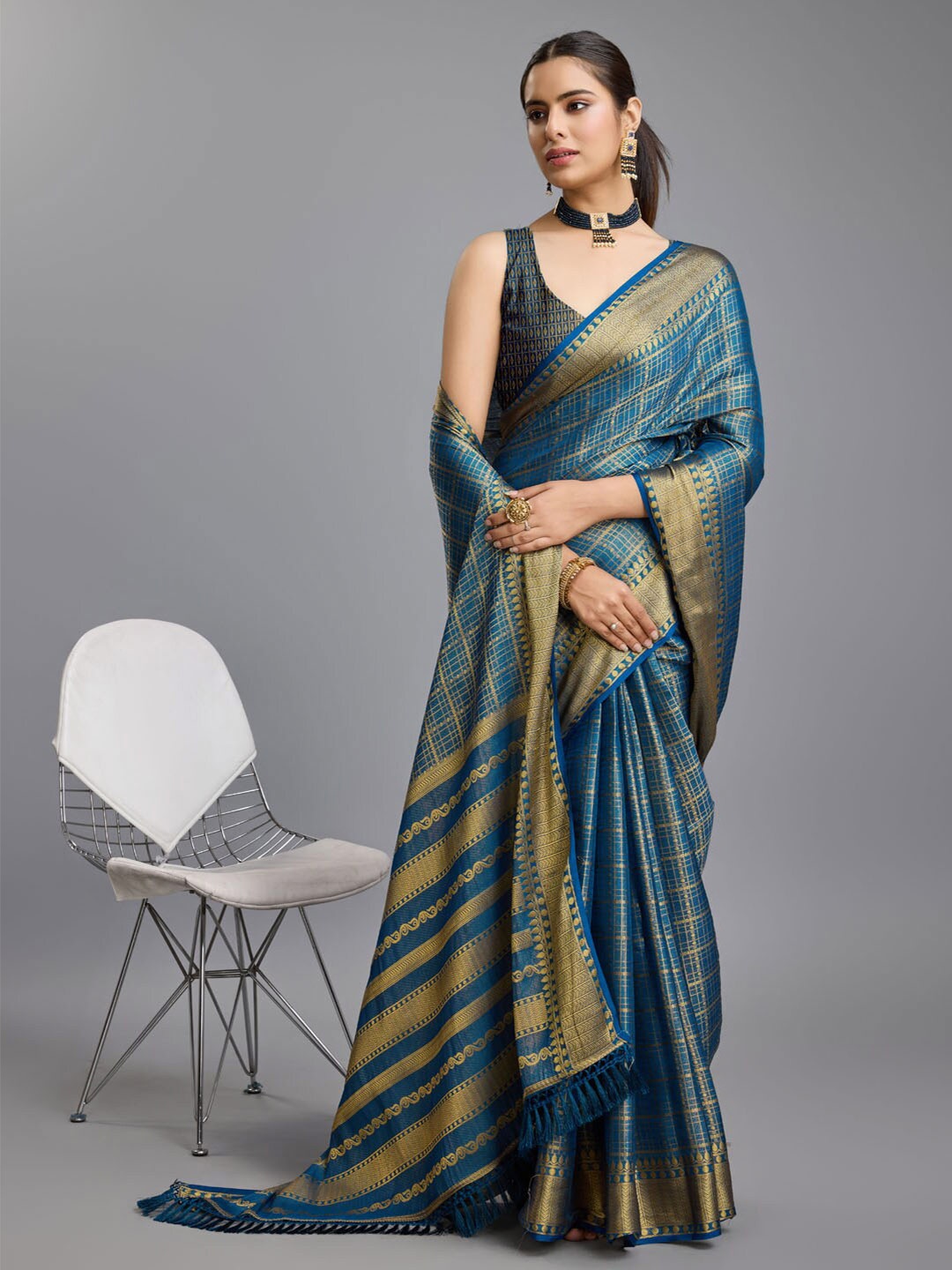 

Meena Bazaar Woven Design Zari Art Silk Saree, Blue