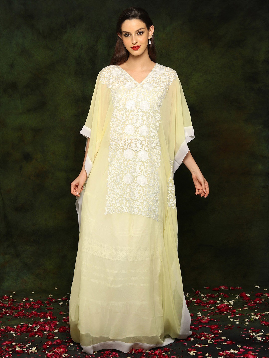 

Exotic India Pure Chiffon Kaftan Maxi Dress, Yellow