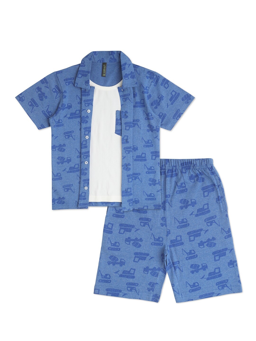 

earth conscious Boys Printed Pure Cotton T-shirt With Shirt & Short, Blue