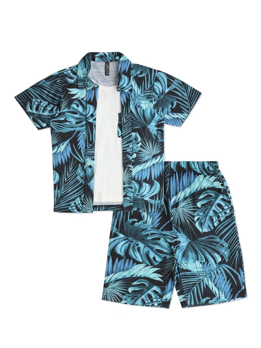 

earth conscious Boys Printed Pure Cotton T-shirt With Shirt & Short, Black