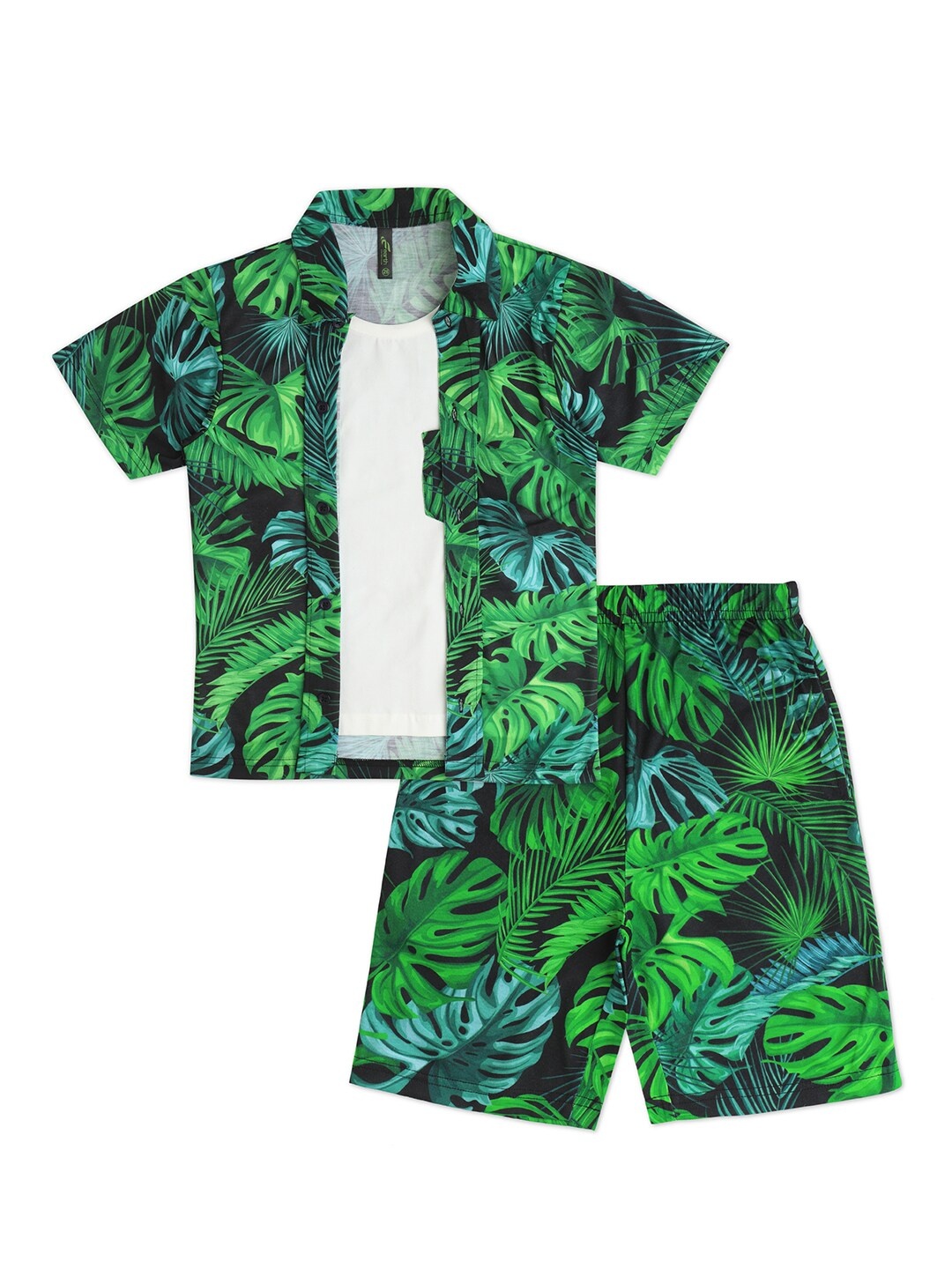 

earth conscious Boys Printed Pure Cotton T-shirt With Shirt & Short, Green