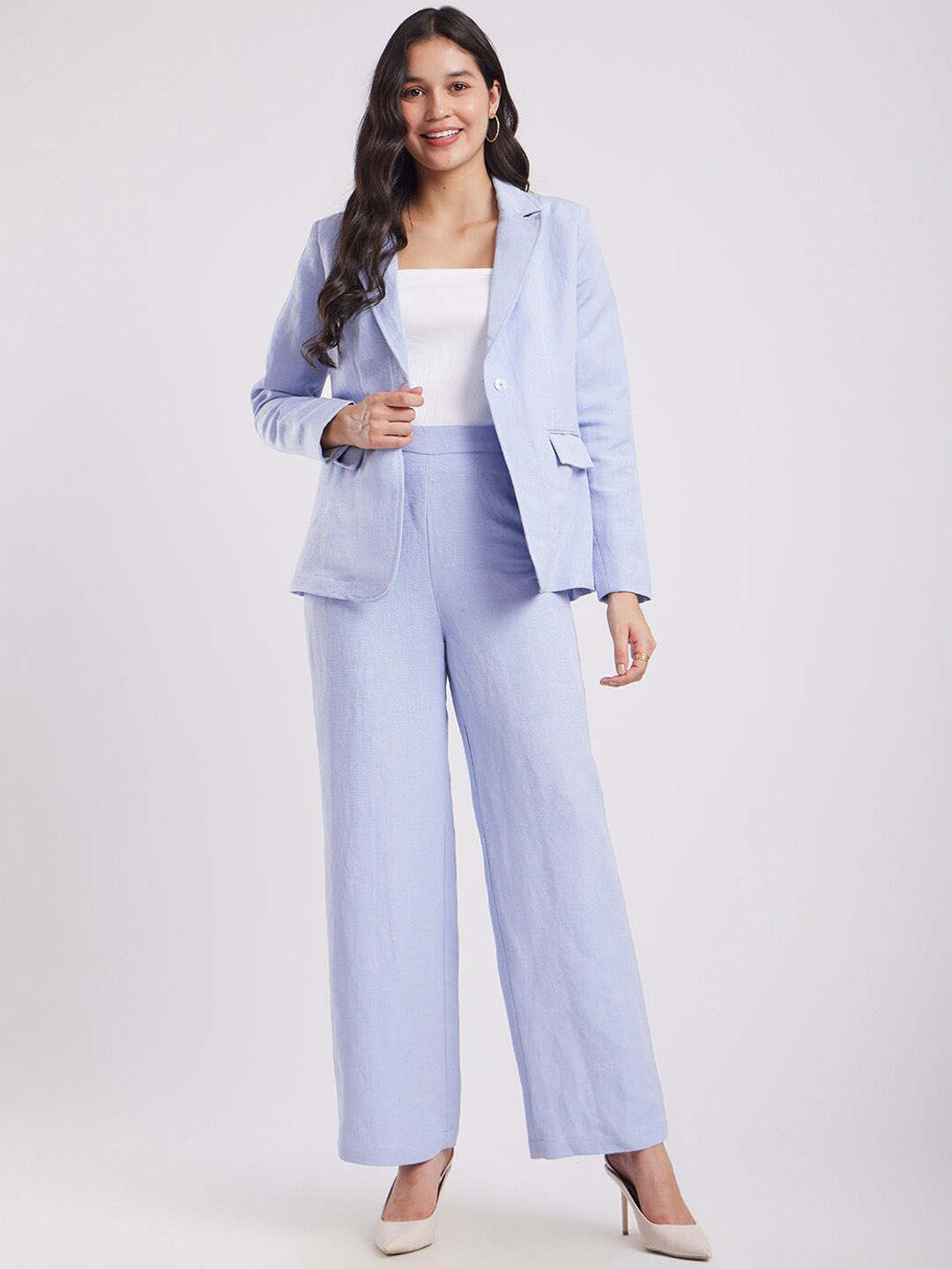 

FableStreet Lapel Collar Blazer & Trouser Co-Ords, Blue