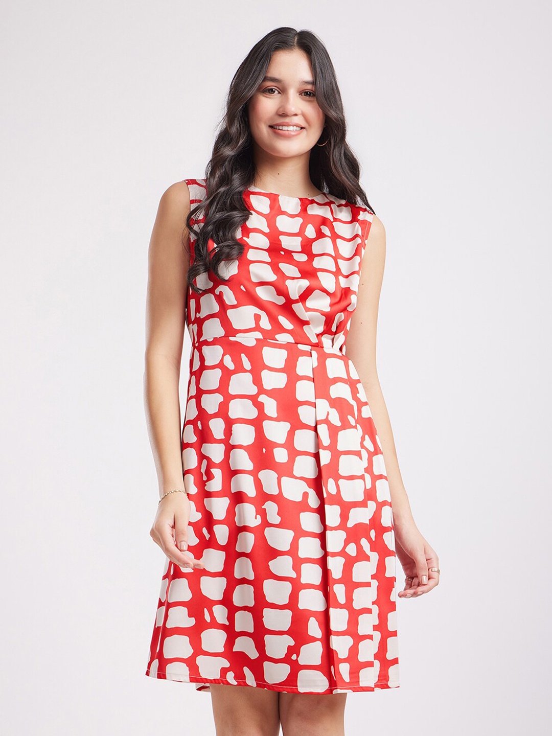 

FableStreet Printed Fit & Flare Dress, Red