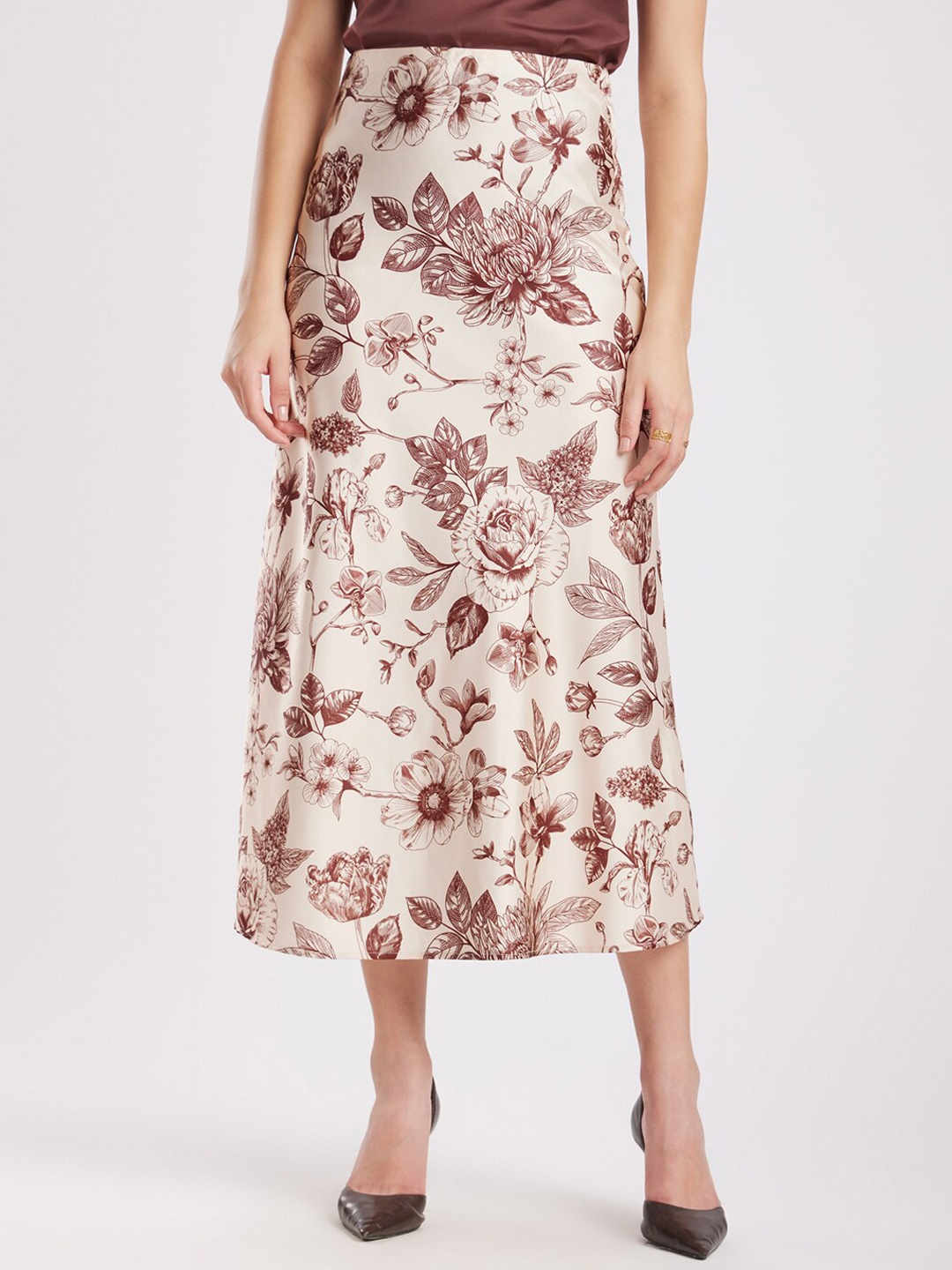 

FableStreet Women Floral Maxi A-Line Skirt, Beige