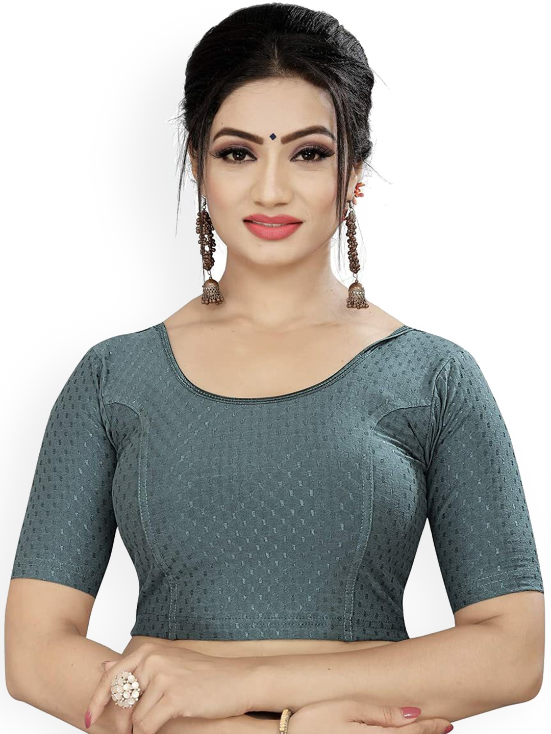 

RUNAYA NX Woven Design Round Neck Saree Blouse, Grey