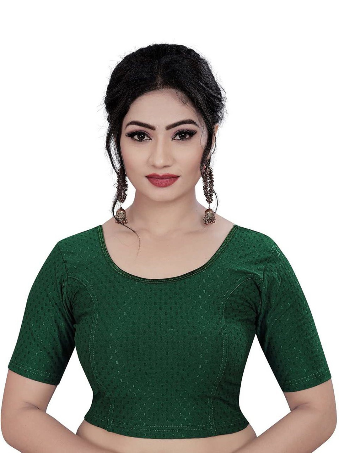 

RUNAYA NX Woven Design Round Neck Saree Blouse, Green