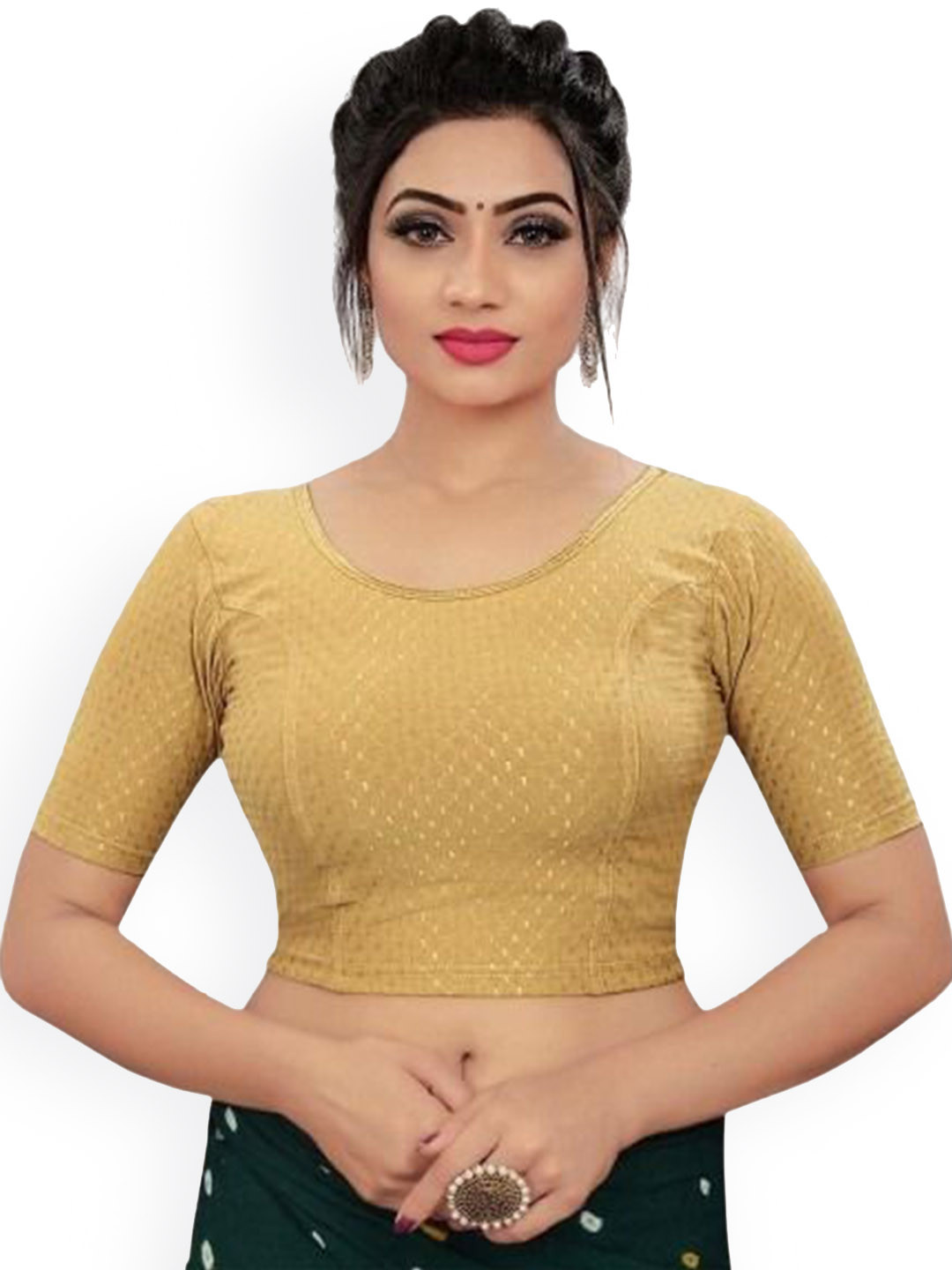 

RUNAYA NX Woven Design Short Sleeves Saree Blouse, Beige
