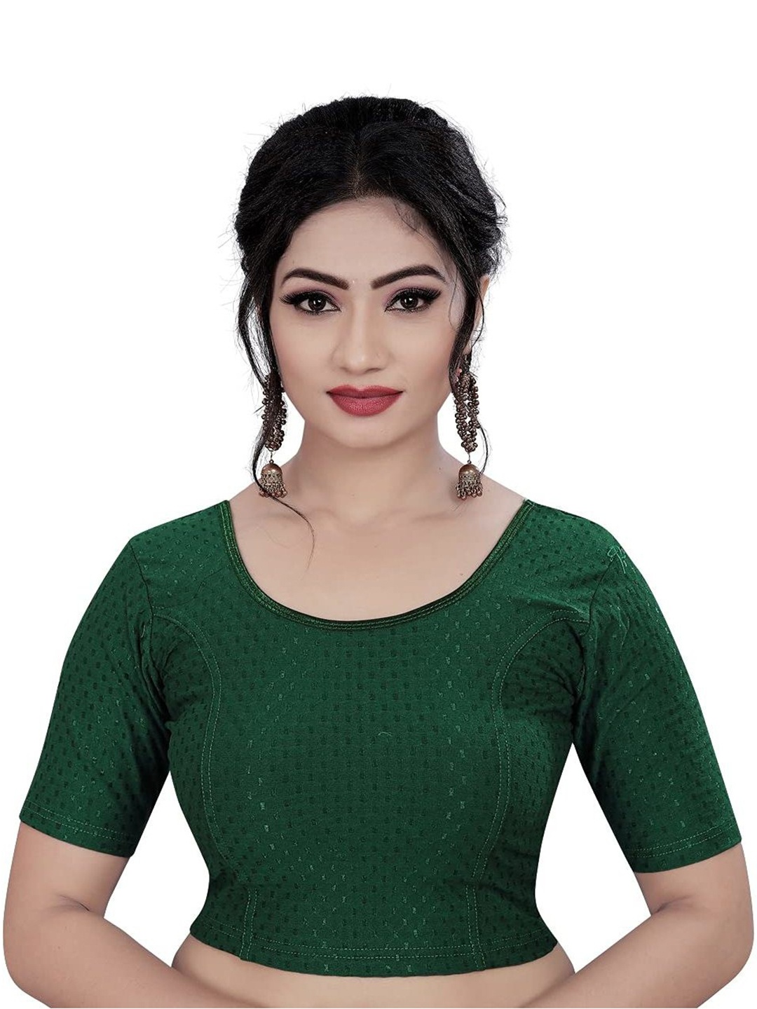

RUNAYA NX Woven Design Round Neck Saree Blouse, Green