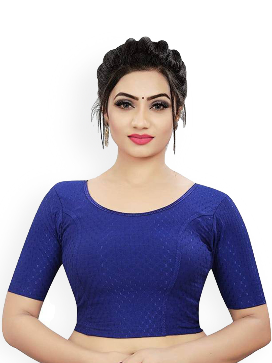 

RUNAYA NX Woven Design Round Neck Saree Blouse, Blue