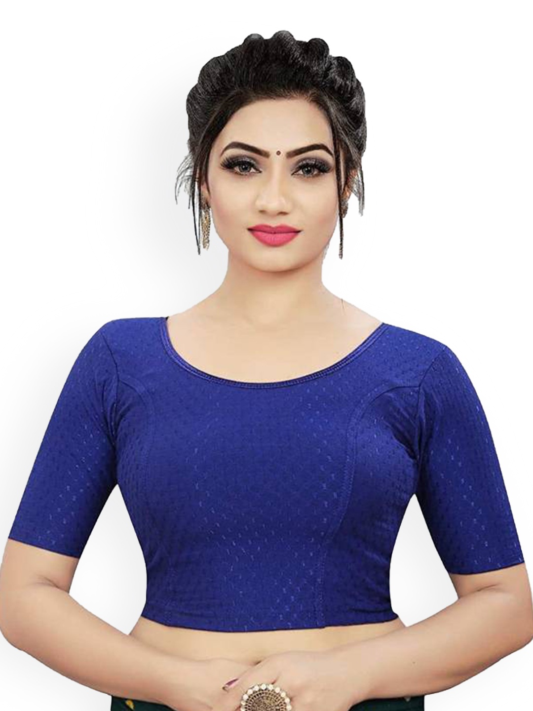 

RUNAYA NX Woven Design Round Neck Saree Blouse, Blue