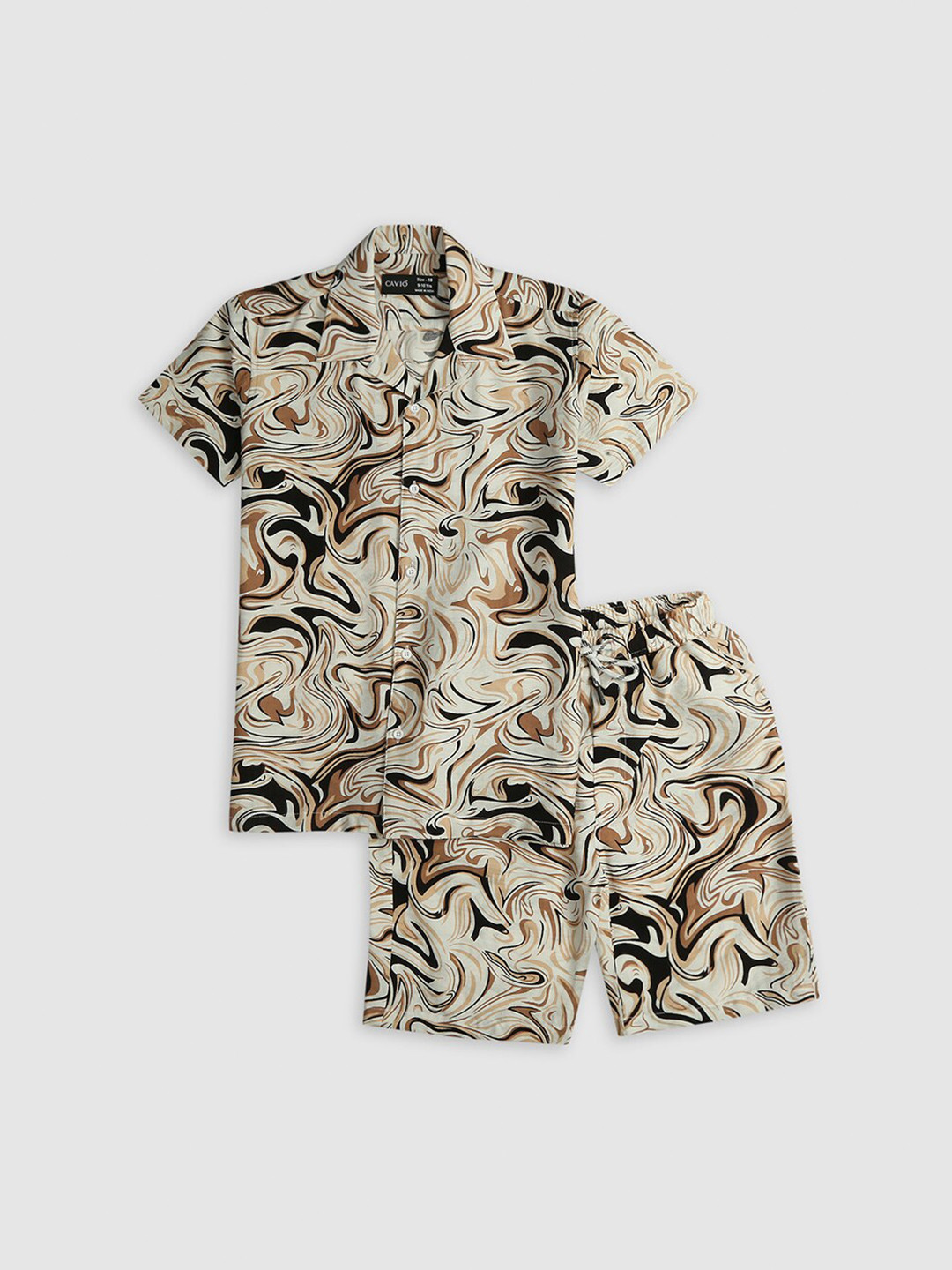 

CAVIO Boys Printed Shirt With Short, Brown