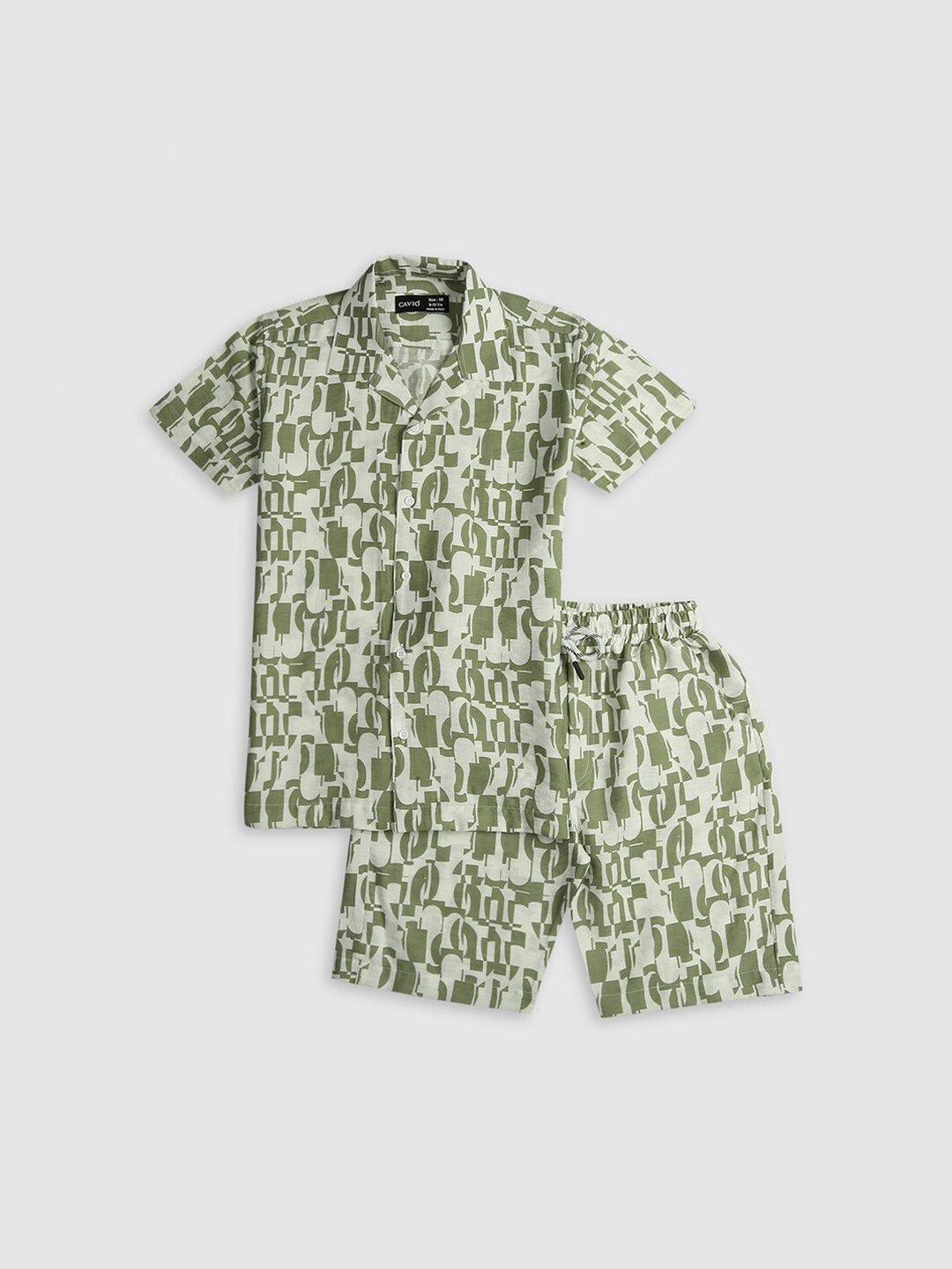 

CAVIO Boys Printed Shirt With Short, Green