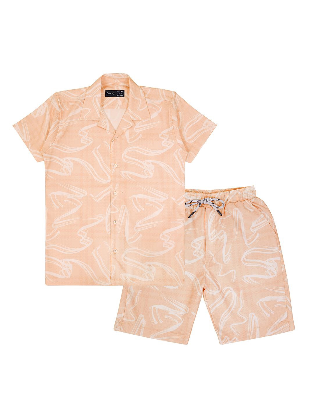 

CAVIO Boys Printed Cuban Collar Shirt with Shorts, Orange