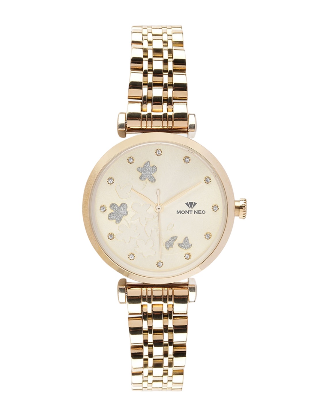 

MONT NEO Women Embellished Dial Bracelet Style Straps Analogue Watch 7505T-M2208, Gold