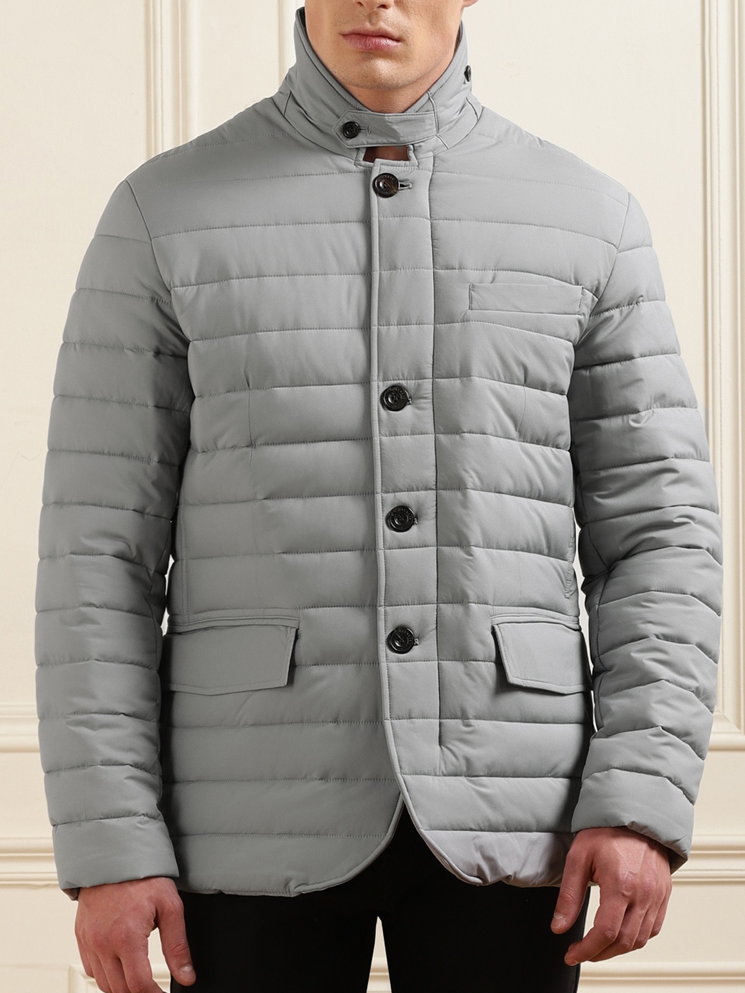 

HACKETT LONDON Men Striped without Longline Padded Jacket, Grey