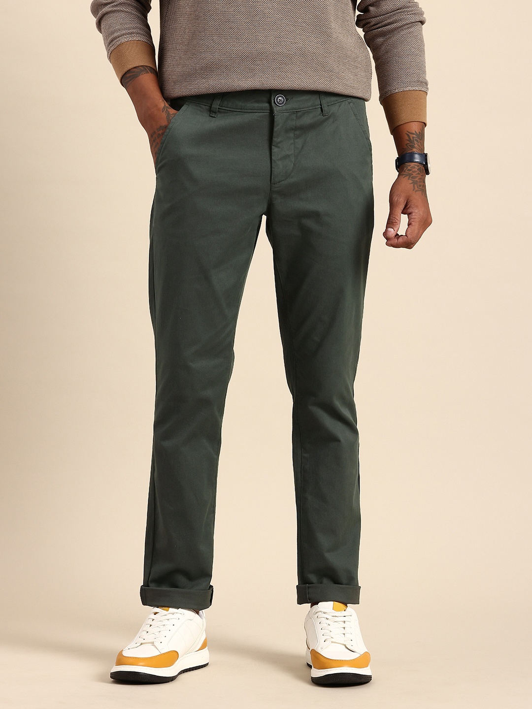 

Being Human Men Classic Chinos Trousers, Green