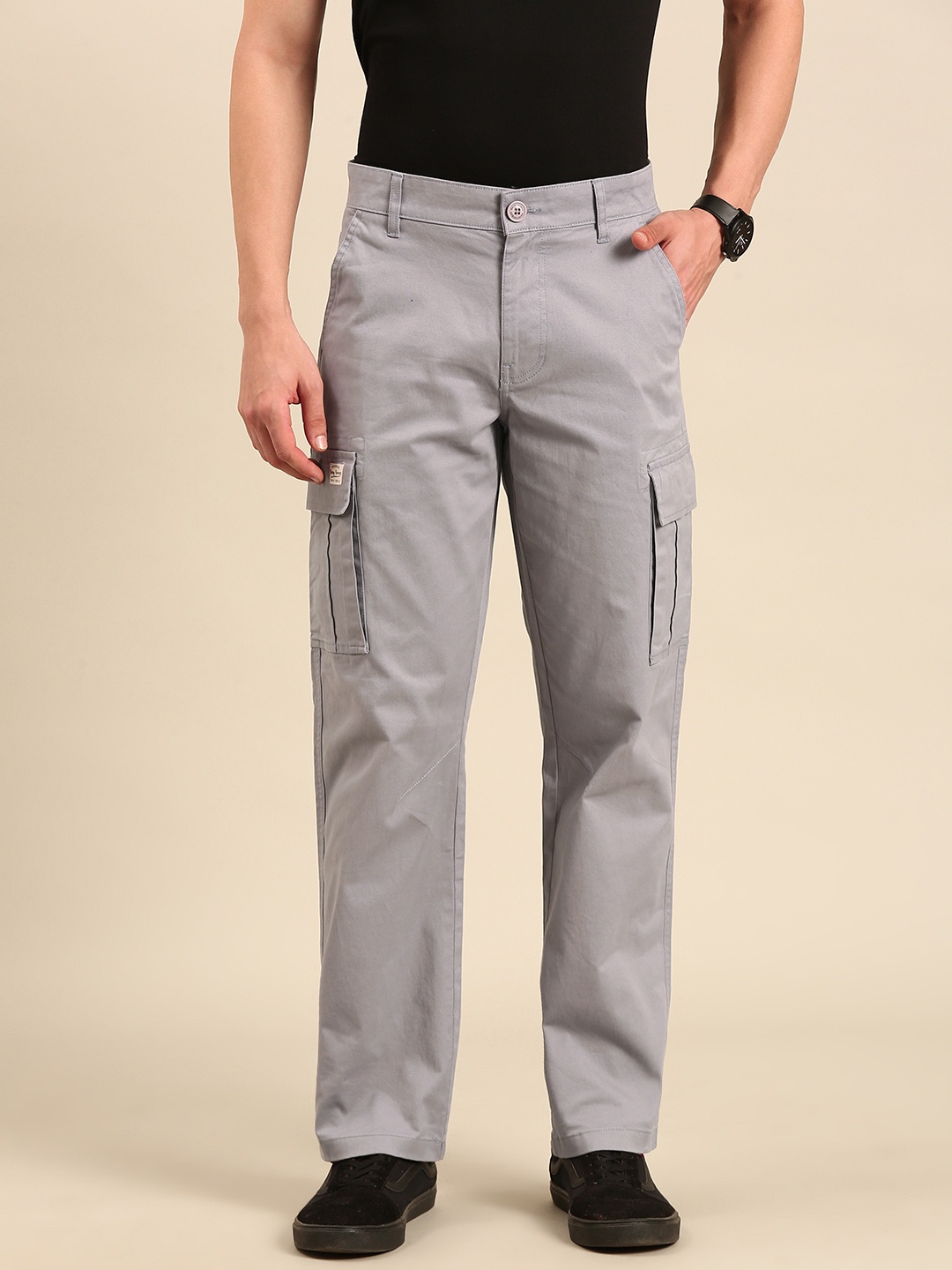 

Being Human Men Loose Fit Cargos Trousers, Grey