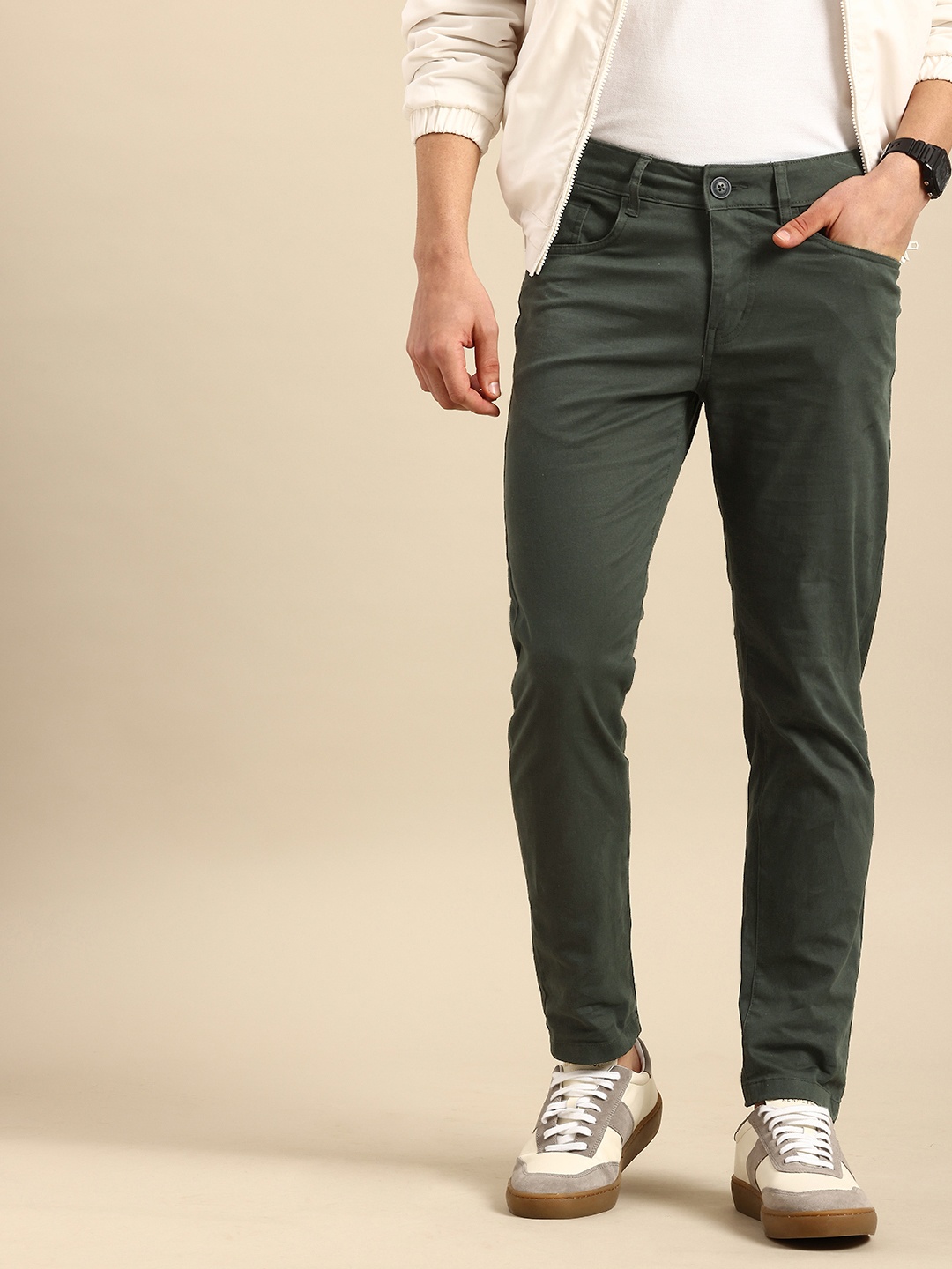 Being Human Men Chinos Trousers, Olive
