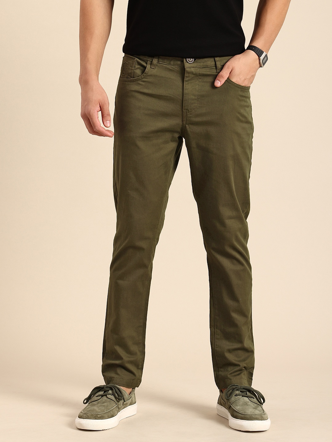 

Being Human Men Cropped Fit Chinos Trousers, Olive