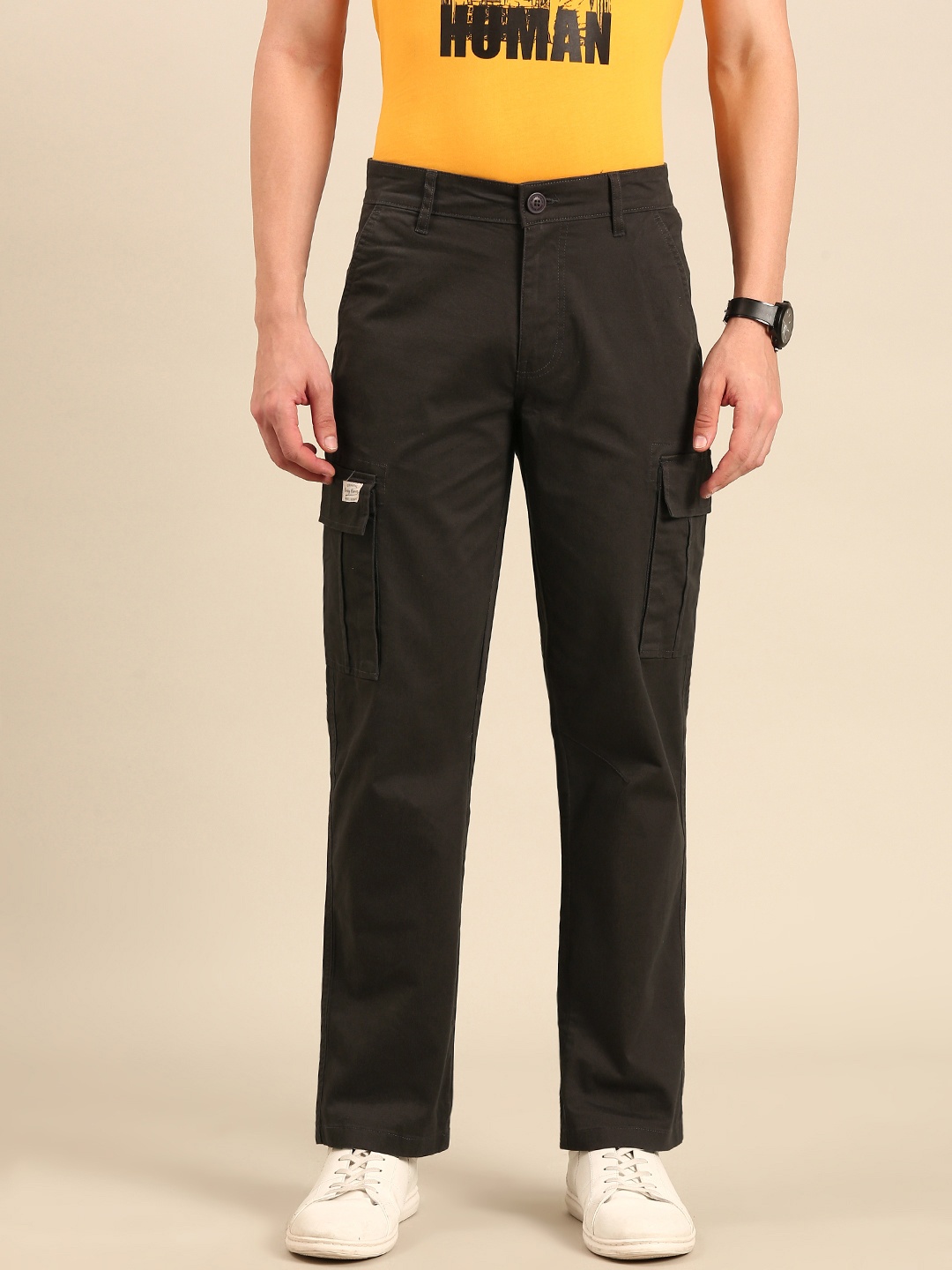 

Being Human Men Loose Fit Cargos Trousers, Grey