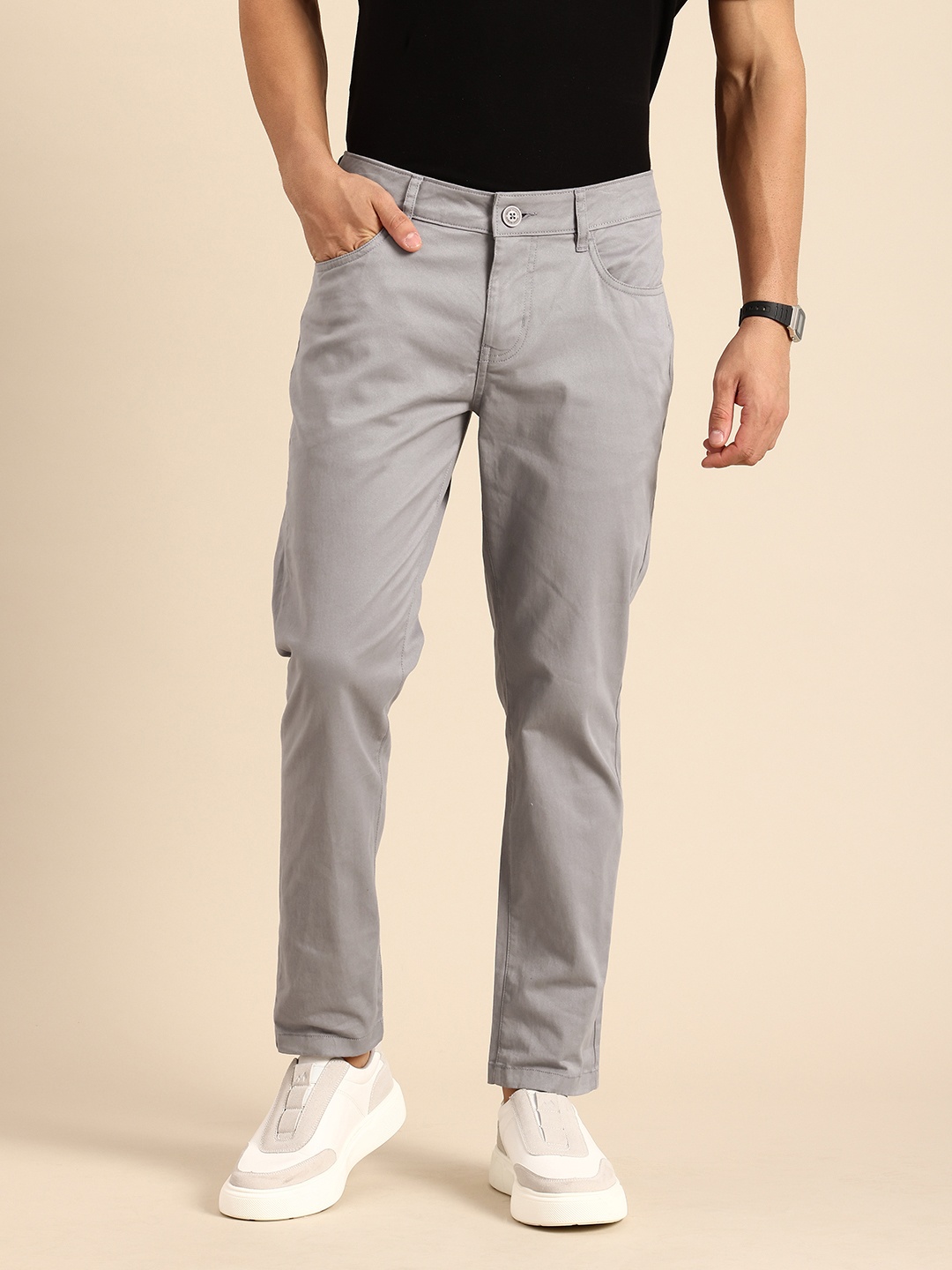 

Being Human Men Cropped Fit Chinos Trousers, Grey