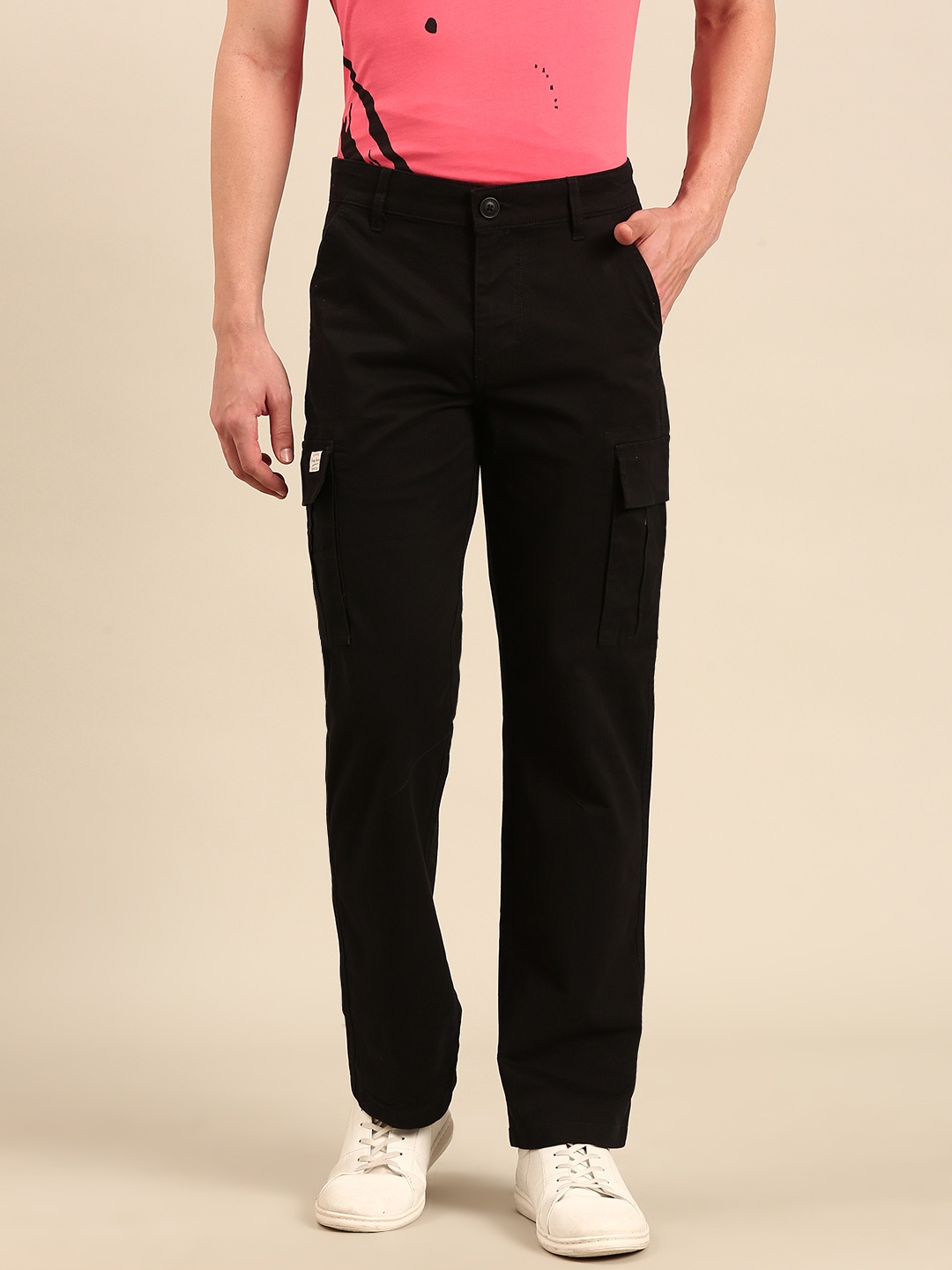 

Being Human Men Loose Fit Cargo Trousers, Black