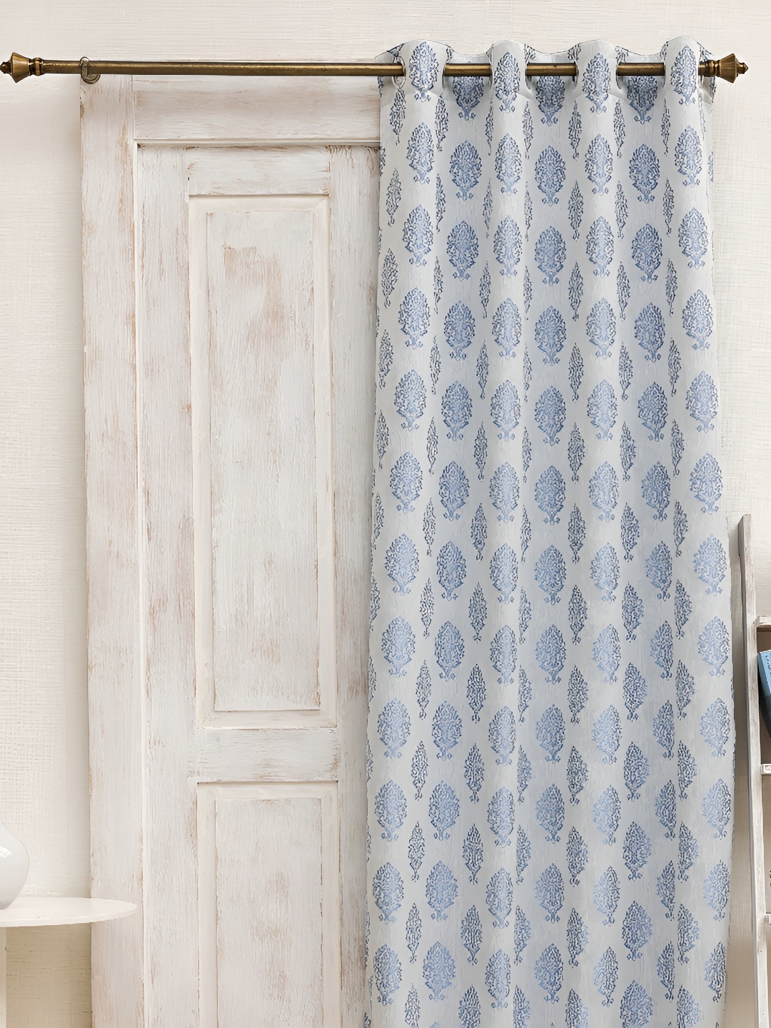 

Ariana Blue & Grey Floral Room Darkening Window Curtain