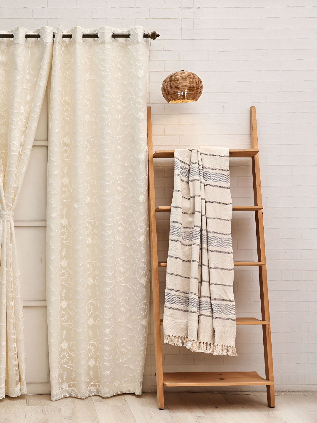 

Ariana Off White Floral Embroidered Room Darkening Door Curtain