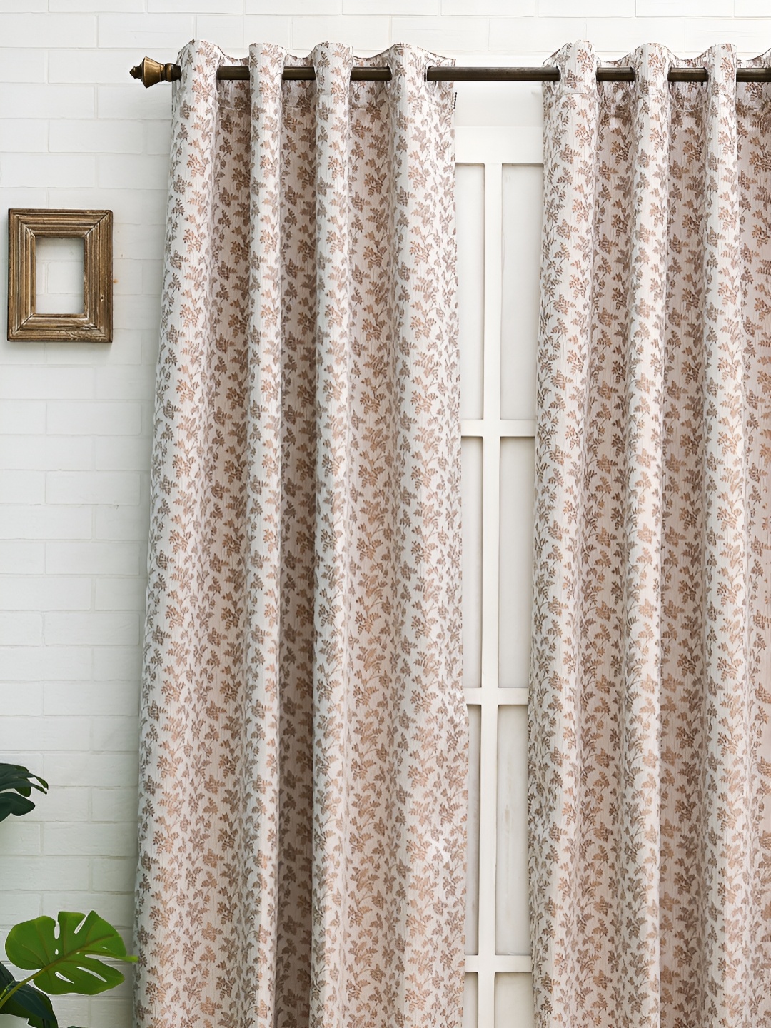 

Ariana Beige & Grey Floral Room Darkening Window Curtain
