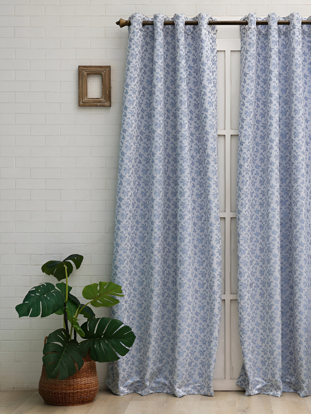 

Ariana Blue & Grey Floral Room Darkening Long Door Curtain