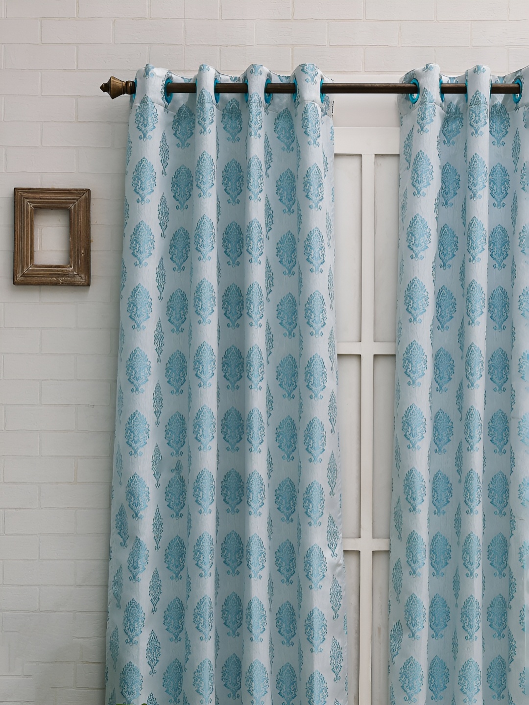 

Ariana White & Blue Ethnic Motifs Room Darkening Door Curtain