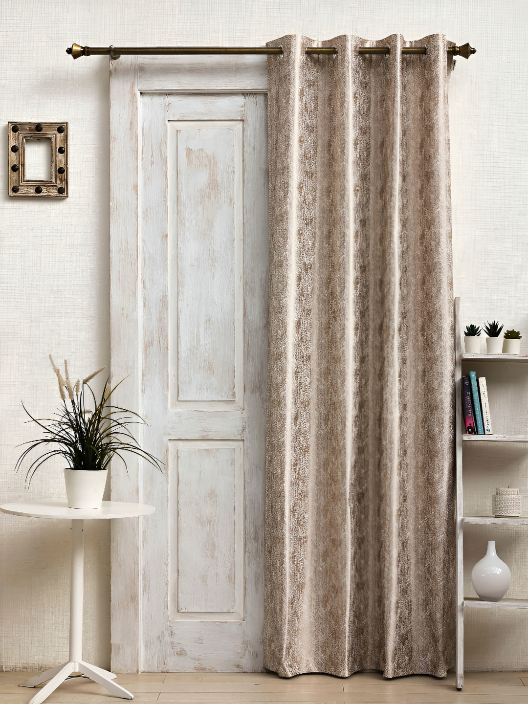 

Ariana Beige & White Chevron Printed Room Darkening Long Door Curtain