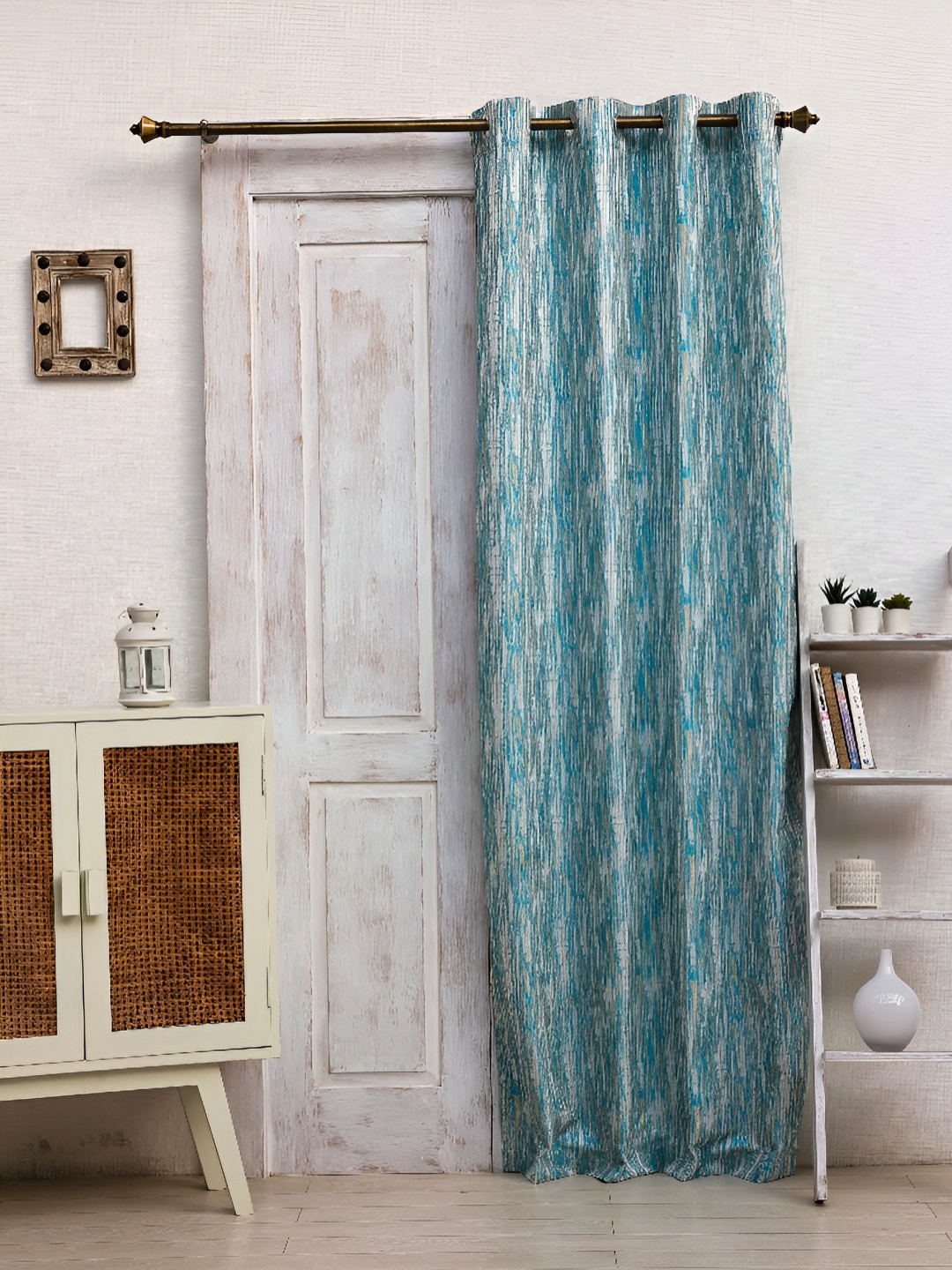 

Ariana Turquoise Blue & White Abstract Jacquard Room Darkening Door Curtain