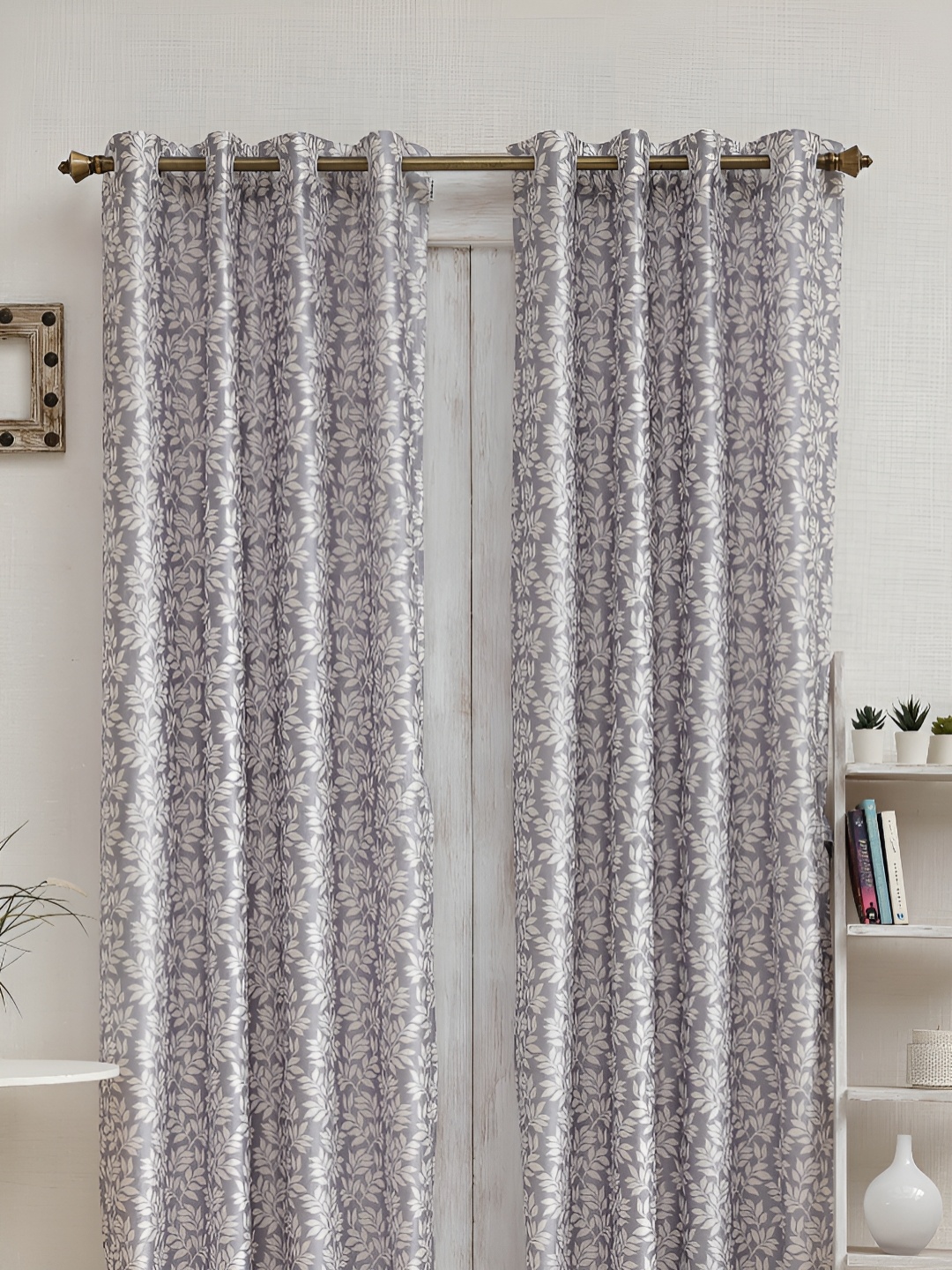 

Ariana Grey & White 2 Pieces Floral Printed Room Darkening Eyelets Window Curtains