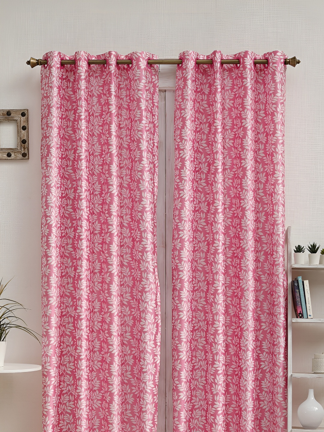 

Ariana Pink & White 2 Pcs Floral Room Darkening Window Curtains